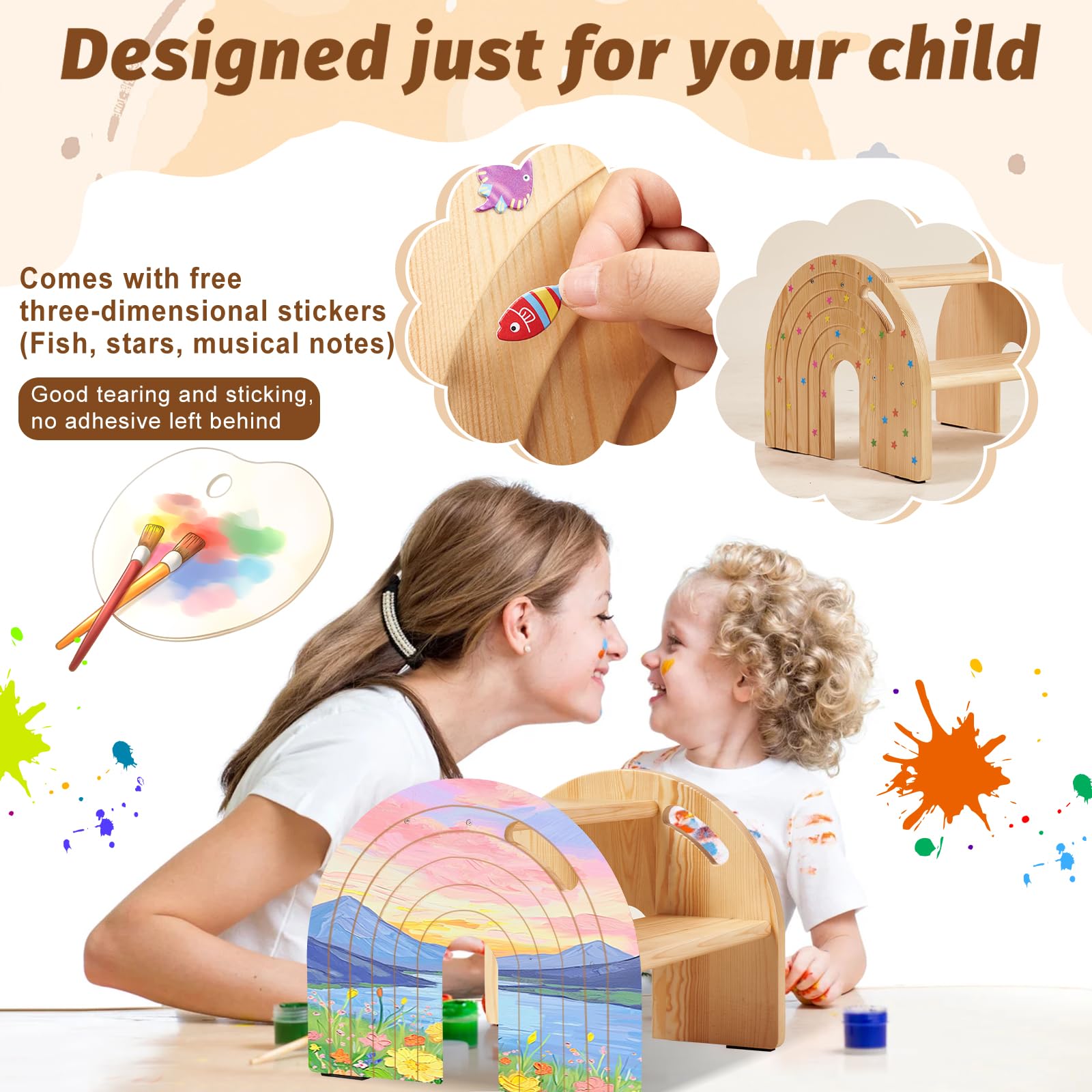 HAHASOLE rainbow toddler stool with DIY stickers encourages personalization