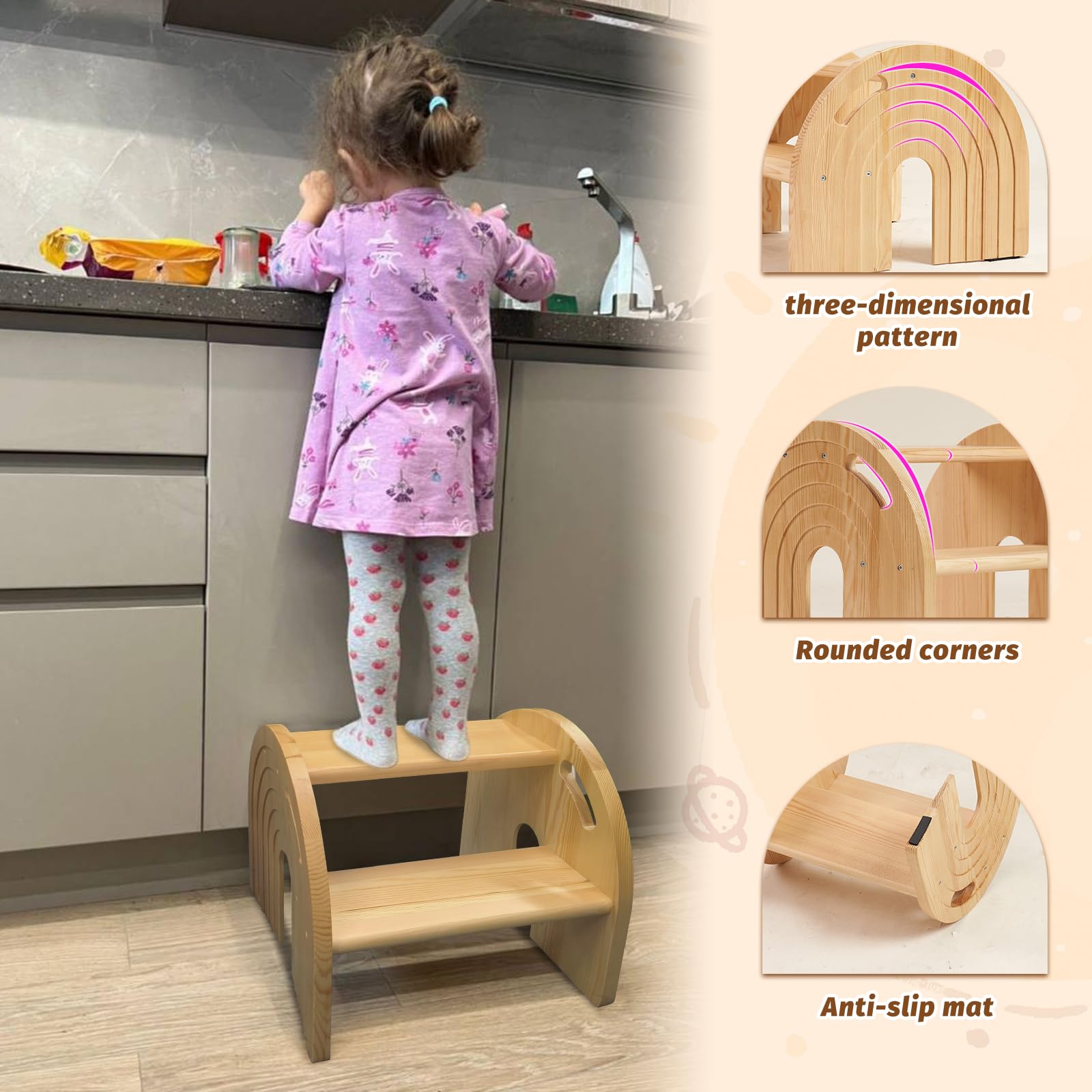 HAHASOLE rainbow toddler stool glow light helps nighttime visibility