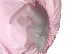 Haian AIO diaper in pink, back view with straps emphasizing secure fit and leak protection.