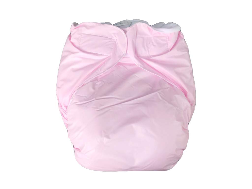 Haian AIO diaper in baby pink, side view showing durable PVC outer for everyday use.