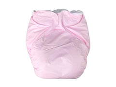 Haian AIO diaper in baby pink, side view showing durable PVC outer for everyday use.