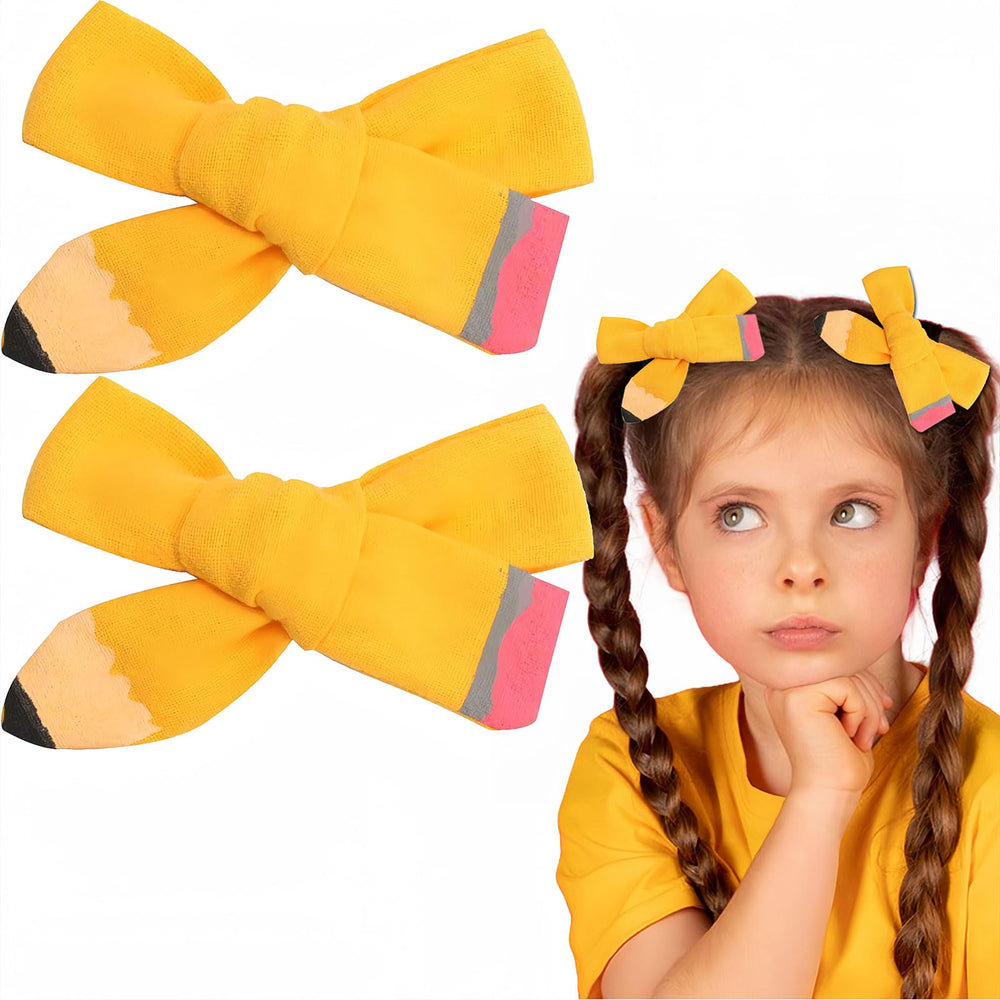 HAIMITI pencil hair clip in yellow close-up, secure and tangle-free for school days.