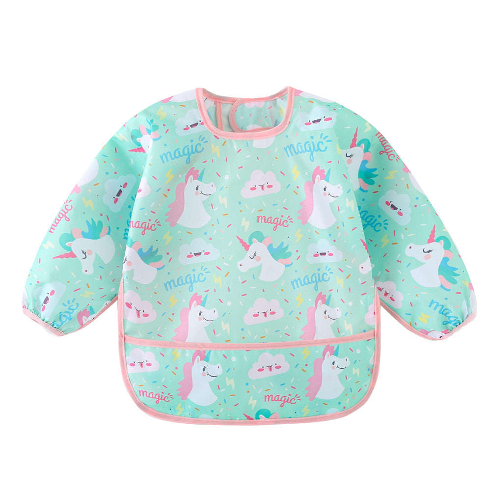 HaimoBurg bib with strong adhesive straps staying in place through mealtime