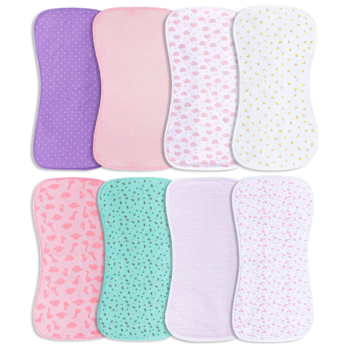 Hakochia burp cloths in front view show organic cotton softness for newborns.