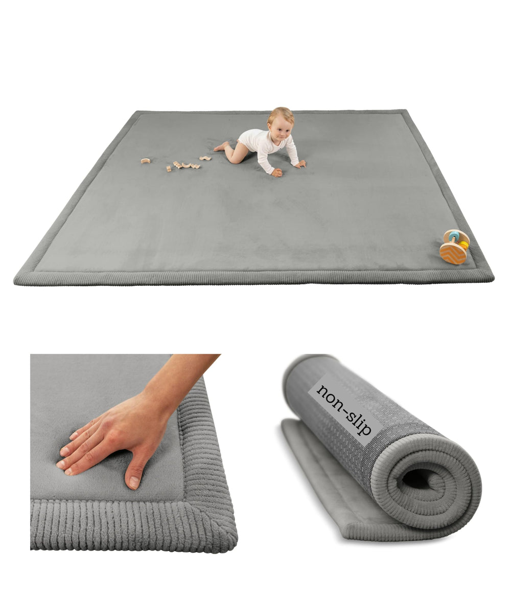 Hakuna Matte CloudSoft baby play mat top surface with plush coral velvet for cozy tummy time.