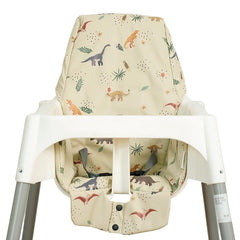 HALAA VAUVA high chair cover front view with dinosaur print and snug padding for comfort