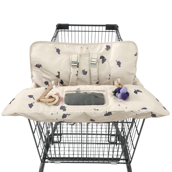 HALAA VAUVA shopping cart cover in grape closeup offering clean seating for baby