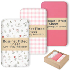 Haleeone bassinet sheet in pink jersey cotton offers a soft, breathable touch for baby sleep.