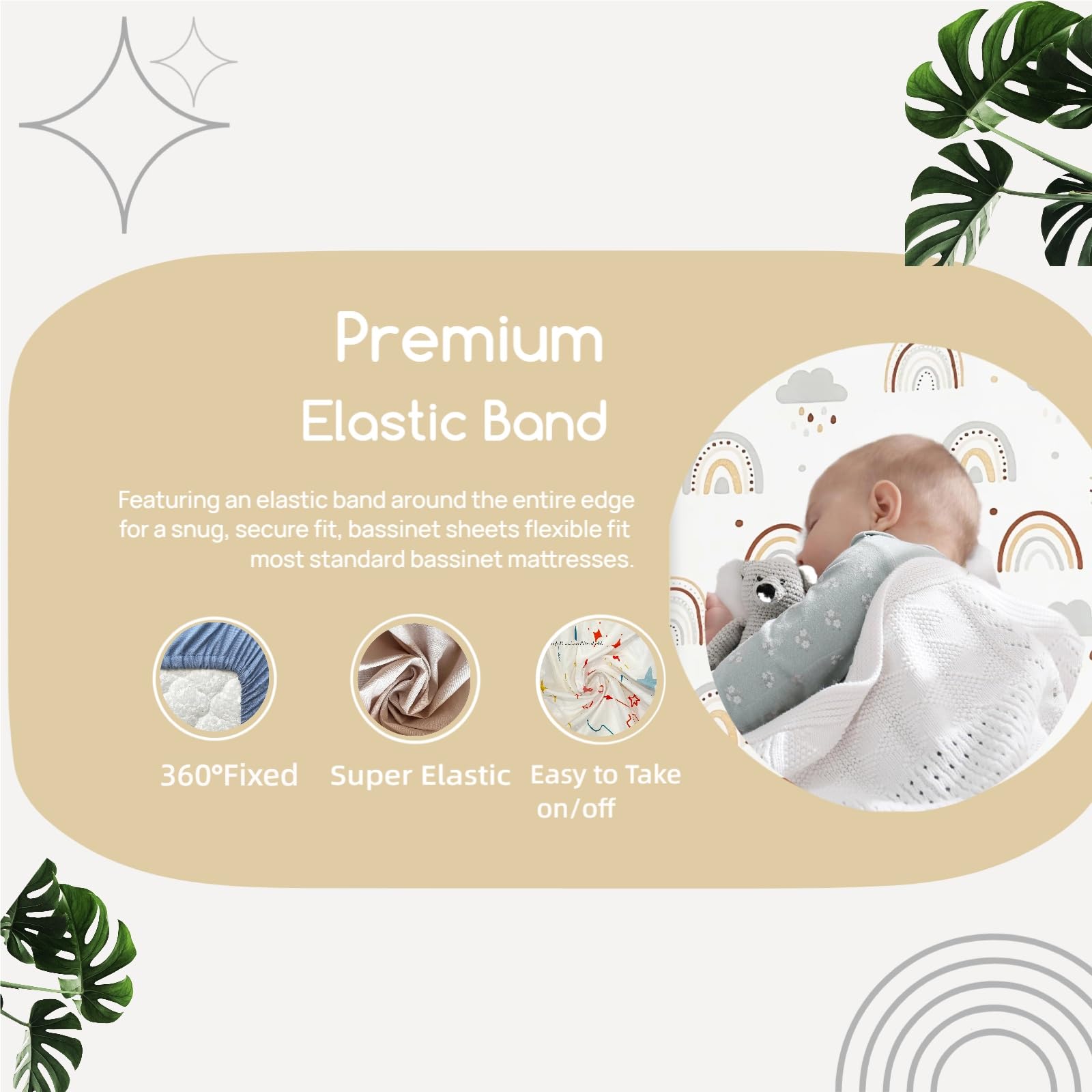 Haleeone rainbow bassinet sheets add cheerful style while keeping baby dry.