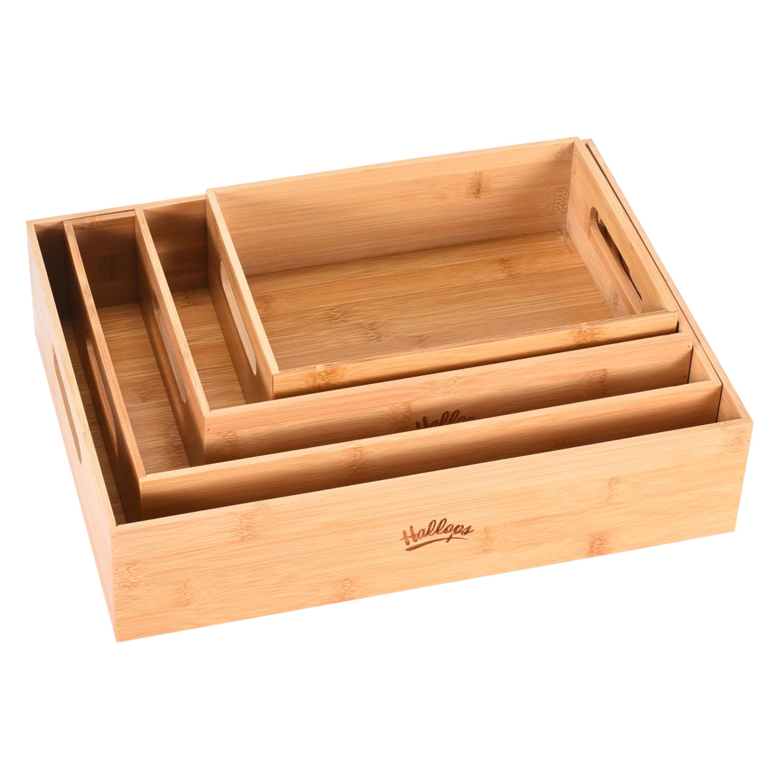 Hallops large wooden crate in kitchen pantry storage for organization.