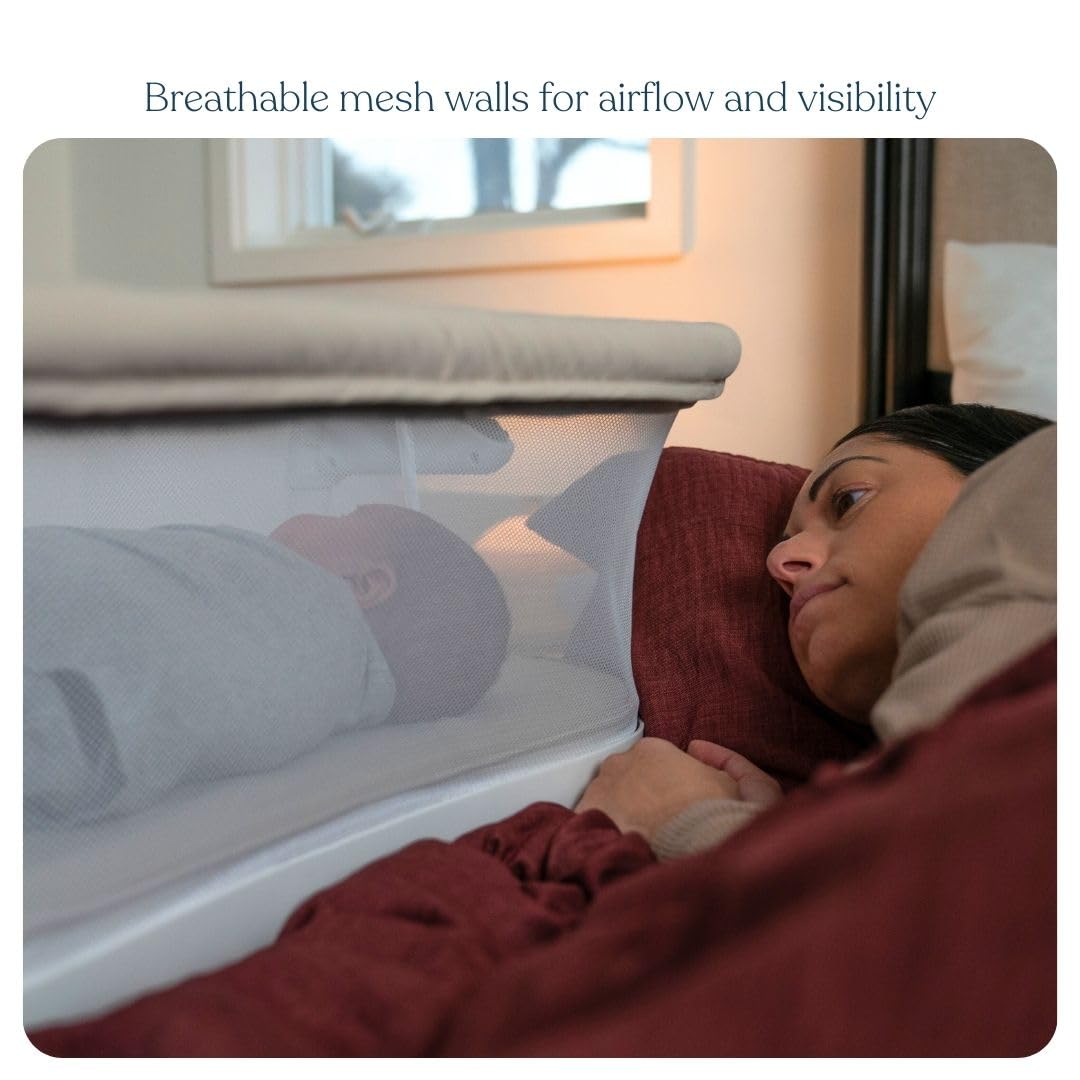HALO BassiNest Lite adjustable height 24 and 28 inches over bed.