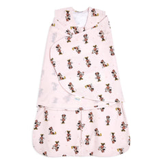 HALO Disney Minnie Fun Sleepsack Swaddle full view shows secure, cozy sleep.