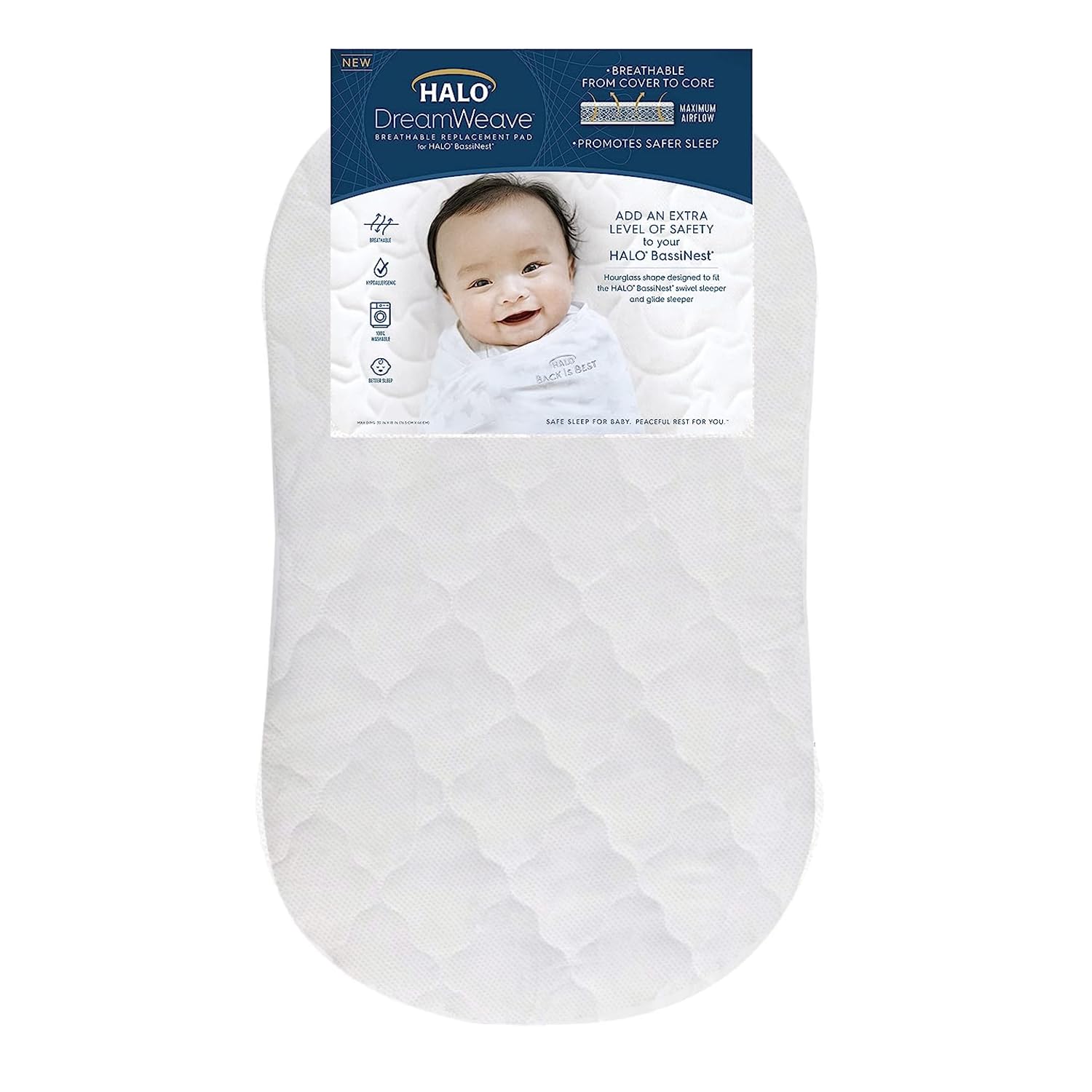 HALO DreamWeave BassiNest pad with open core for cooler sleep