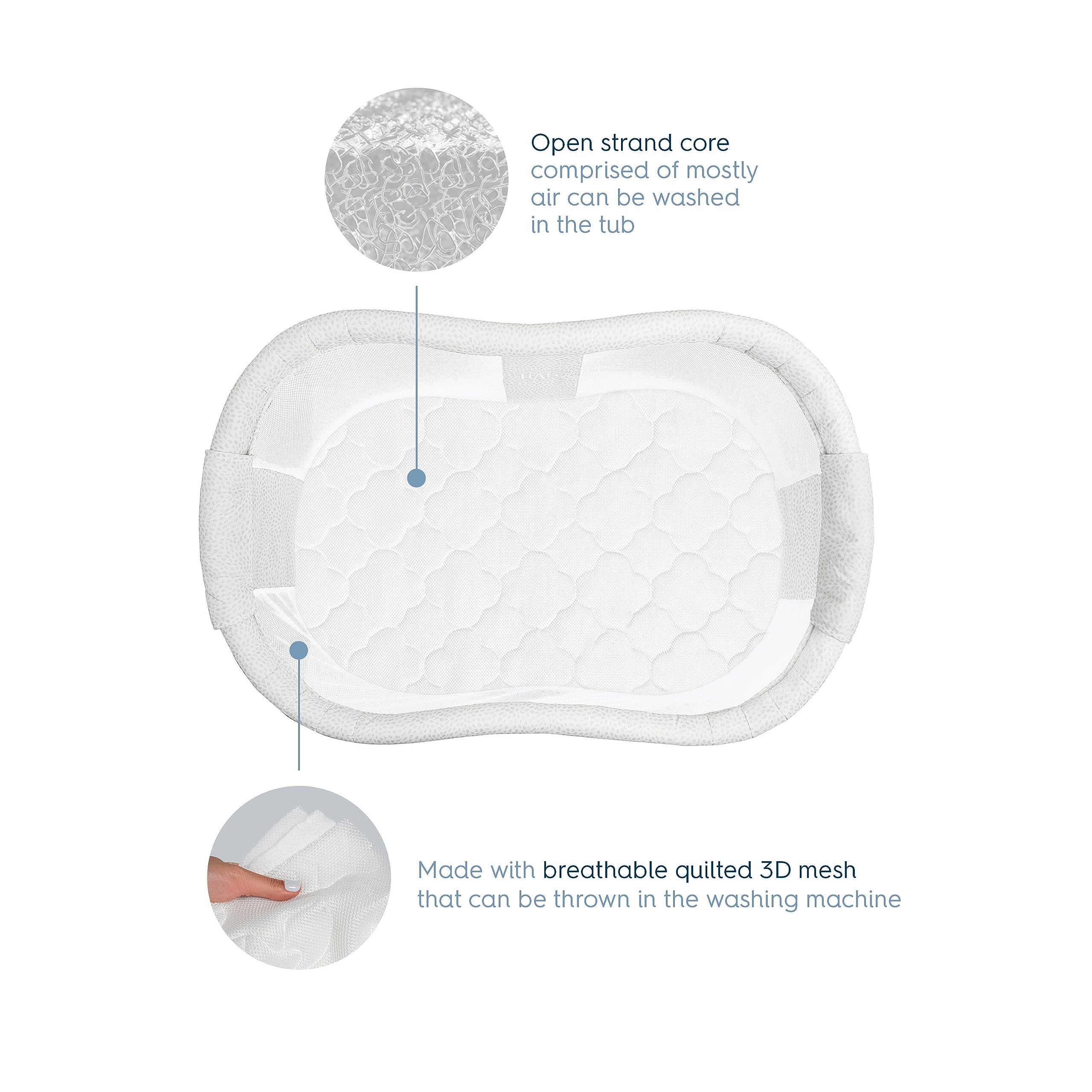 HALO DreamWeave BassiNest washable core, rinses easily and dries quickly