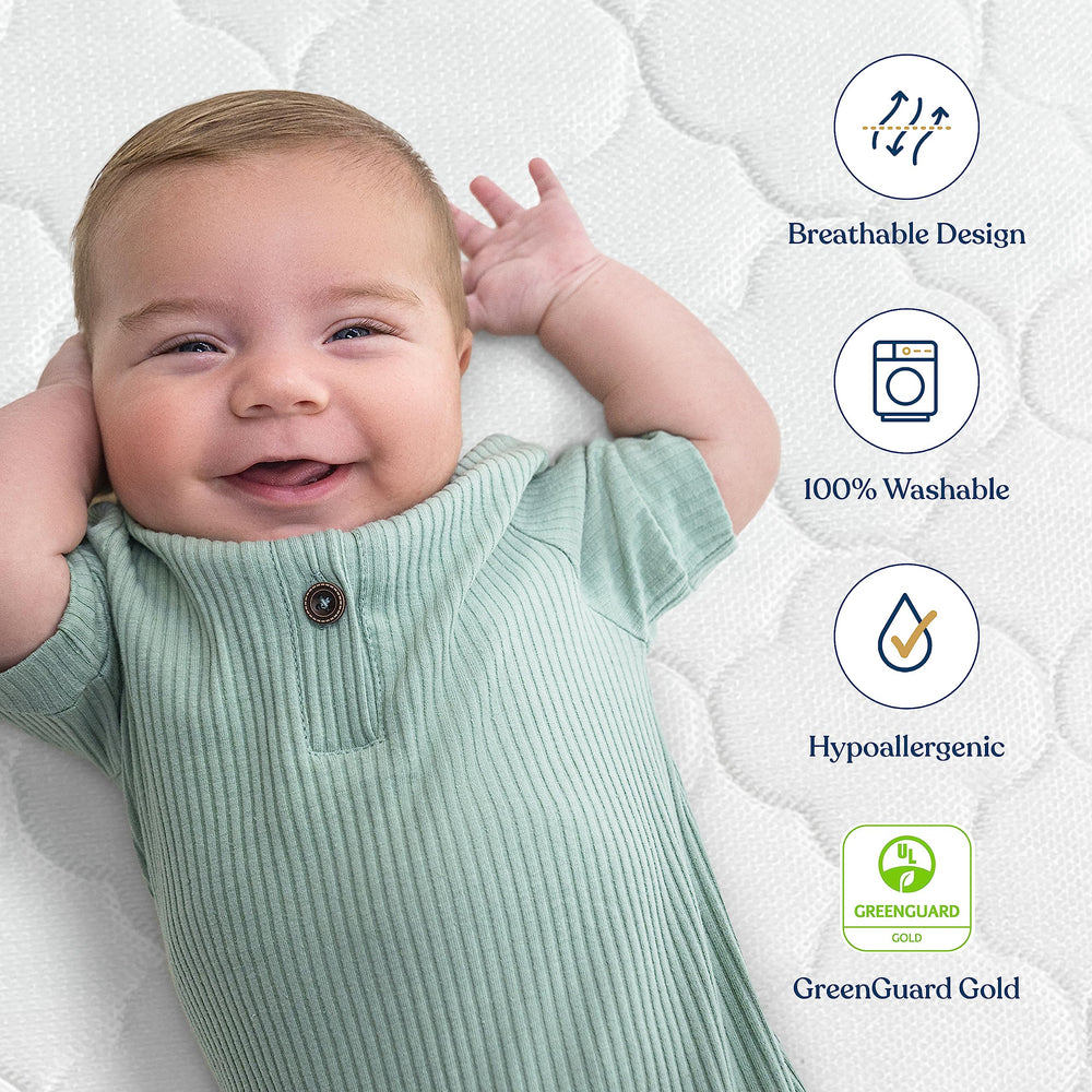 HALO DreamWeave dual‑sided design with infant firm side and toddler waterproof side.