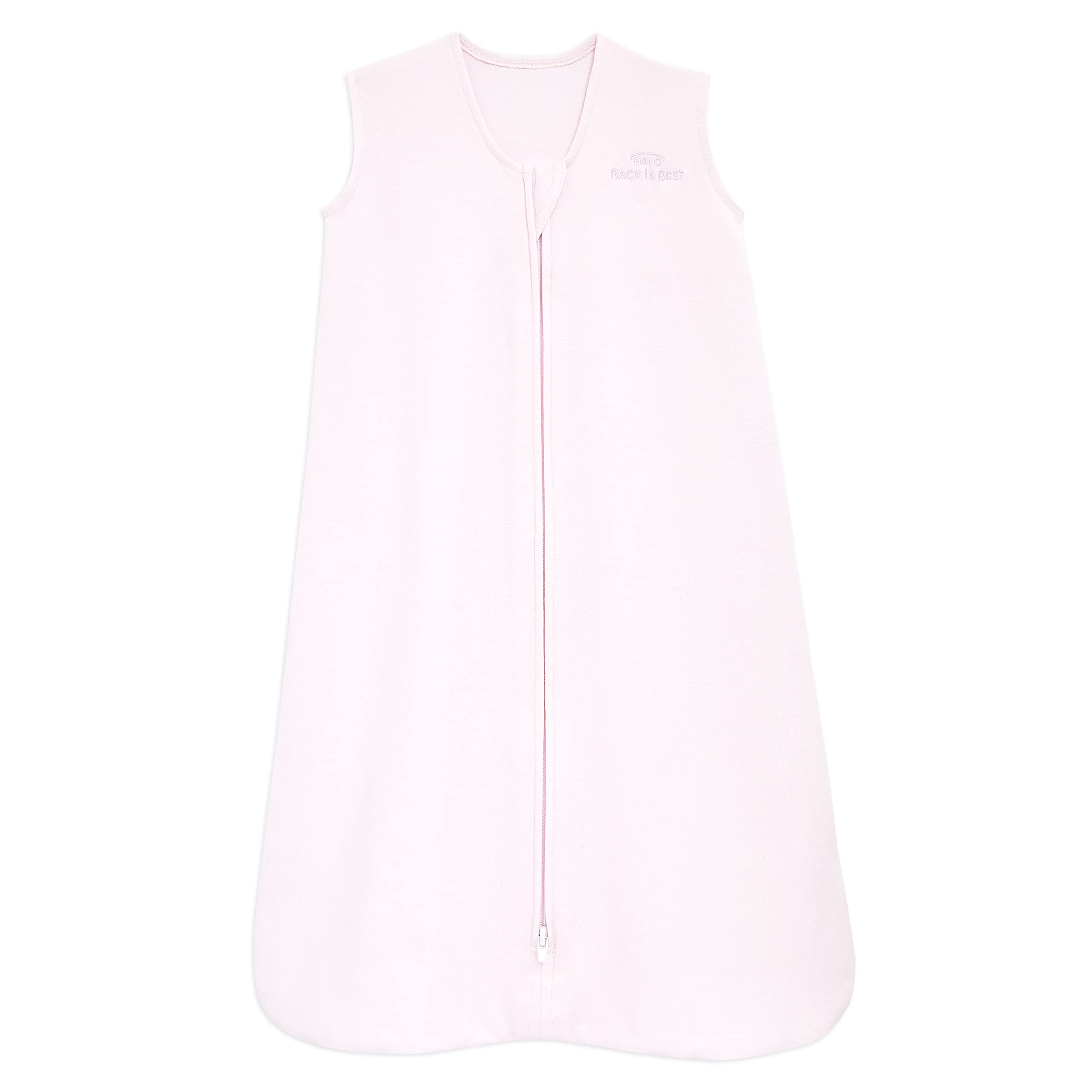 HALO SleepSack in soft pink, 100% cotton interlock for gentle, breathable warmth.