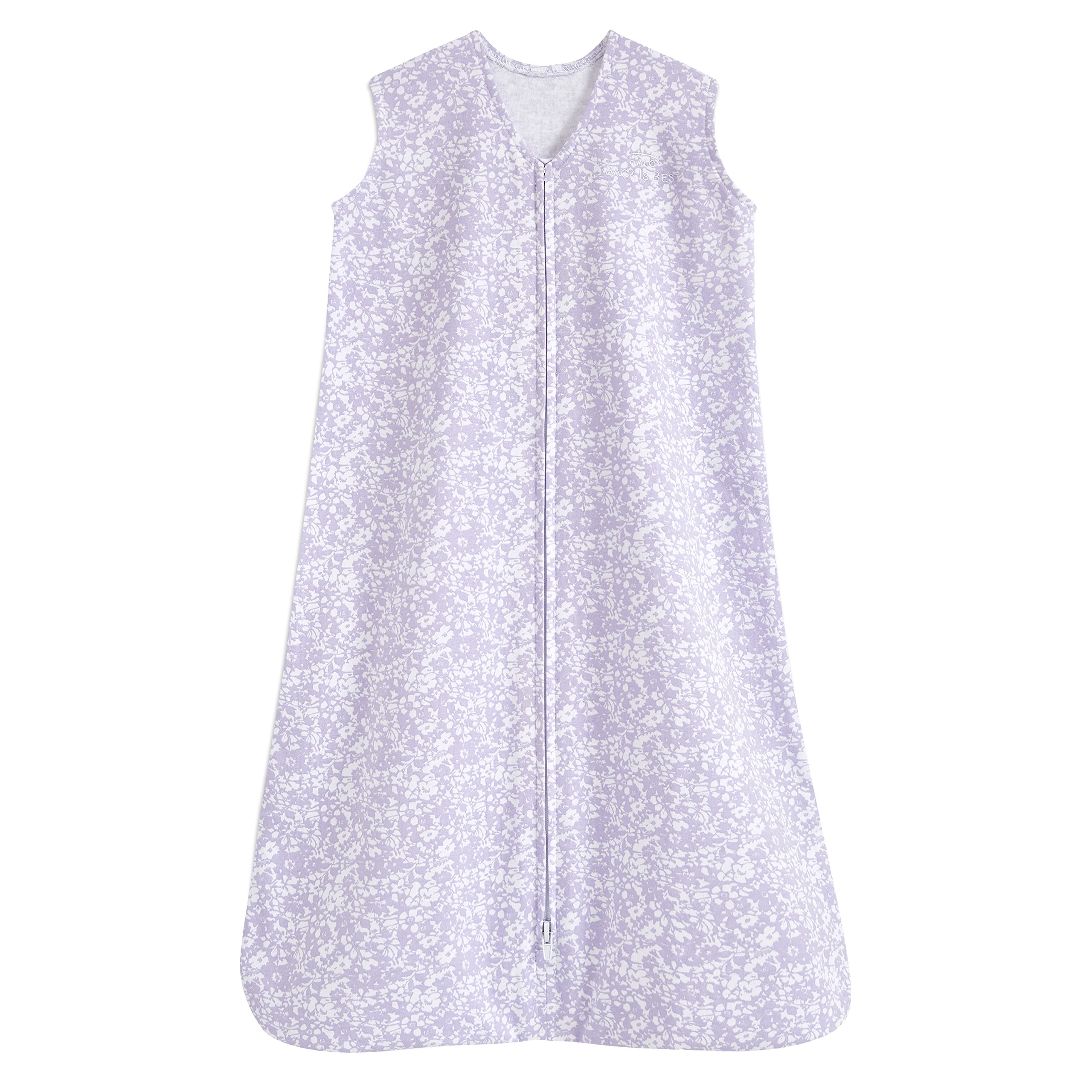 Halo SleepSack aster flowers purple close-up showing soft cotton for breathable comfort.