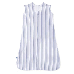 HALO SleepSack blue stripe front view shows a snug wearable blanket for safe sleep