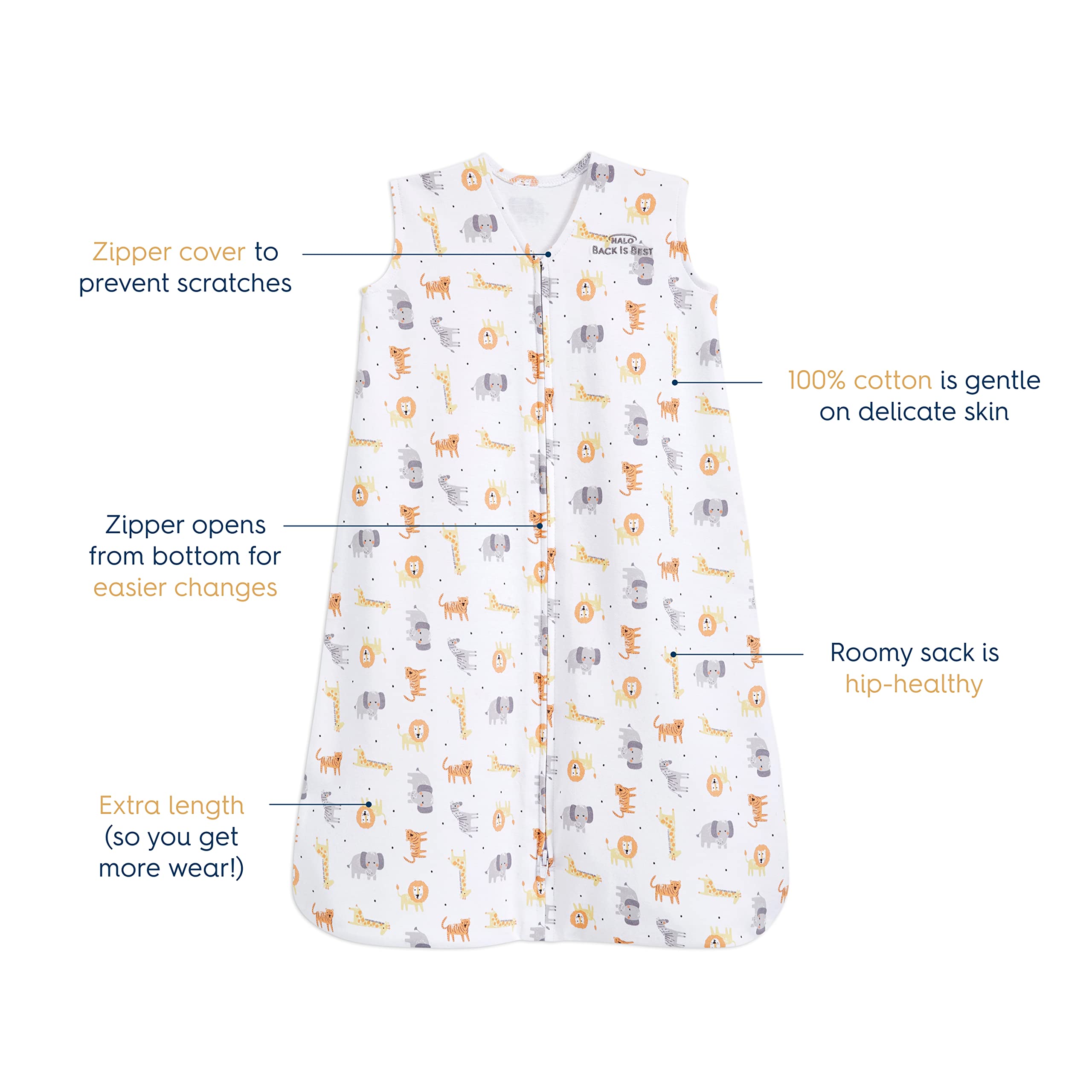 HALO SleepSack bottom zipper for quick diaper changes at night.