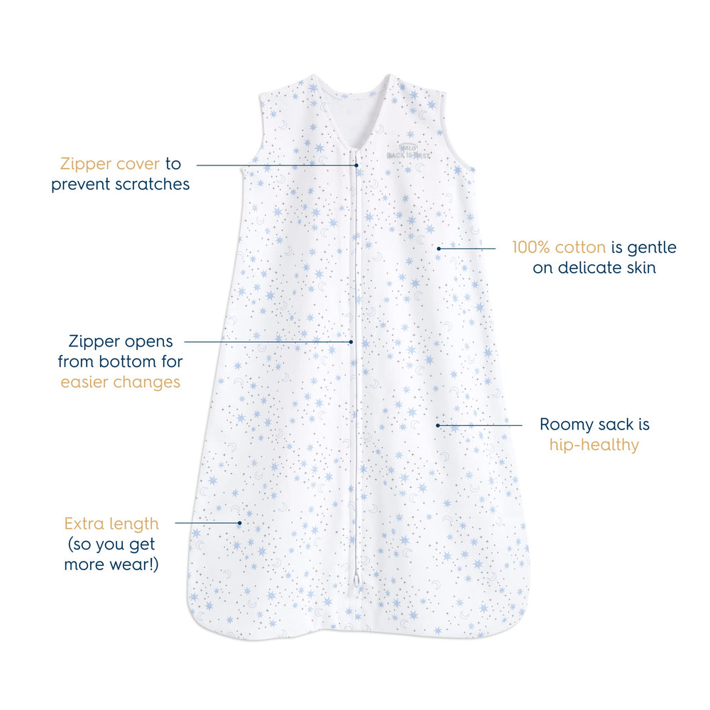 HALO SleepSack bottom zipper allows diaper changes without fully waking baby.