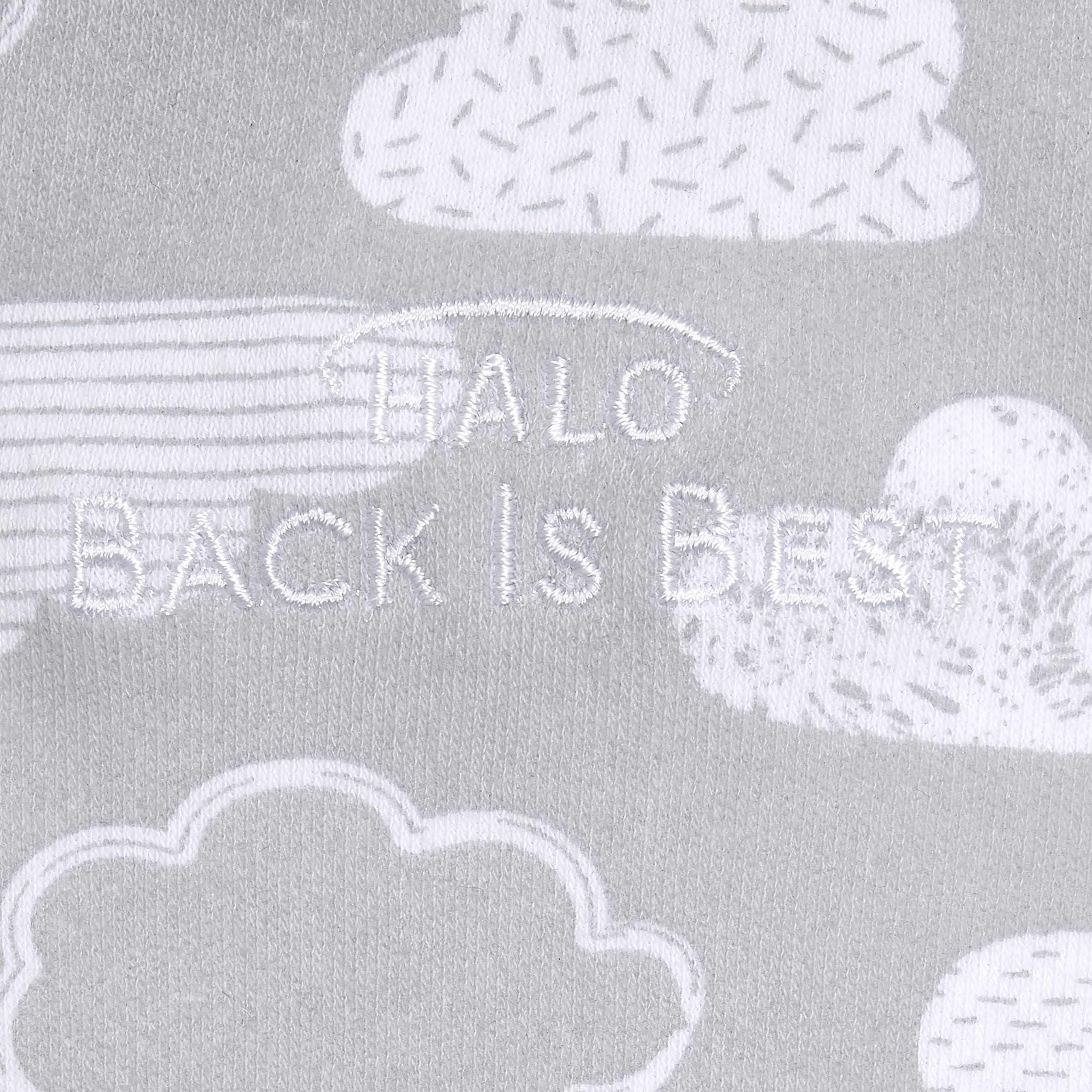 HALO Sleepsack Clouds small size shows 3-way adjustability for a personalized fit.