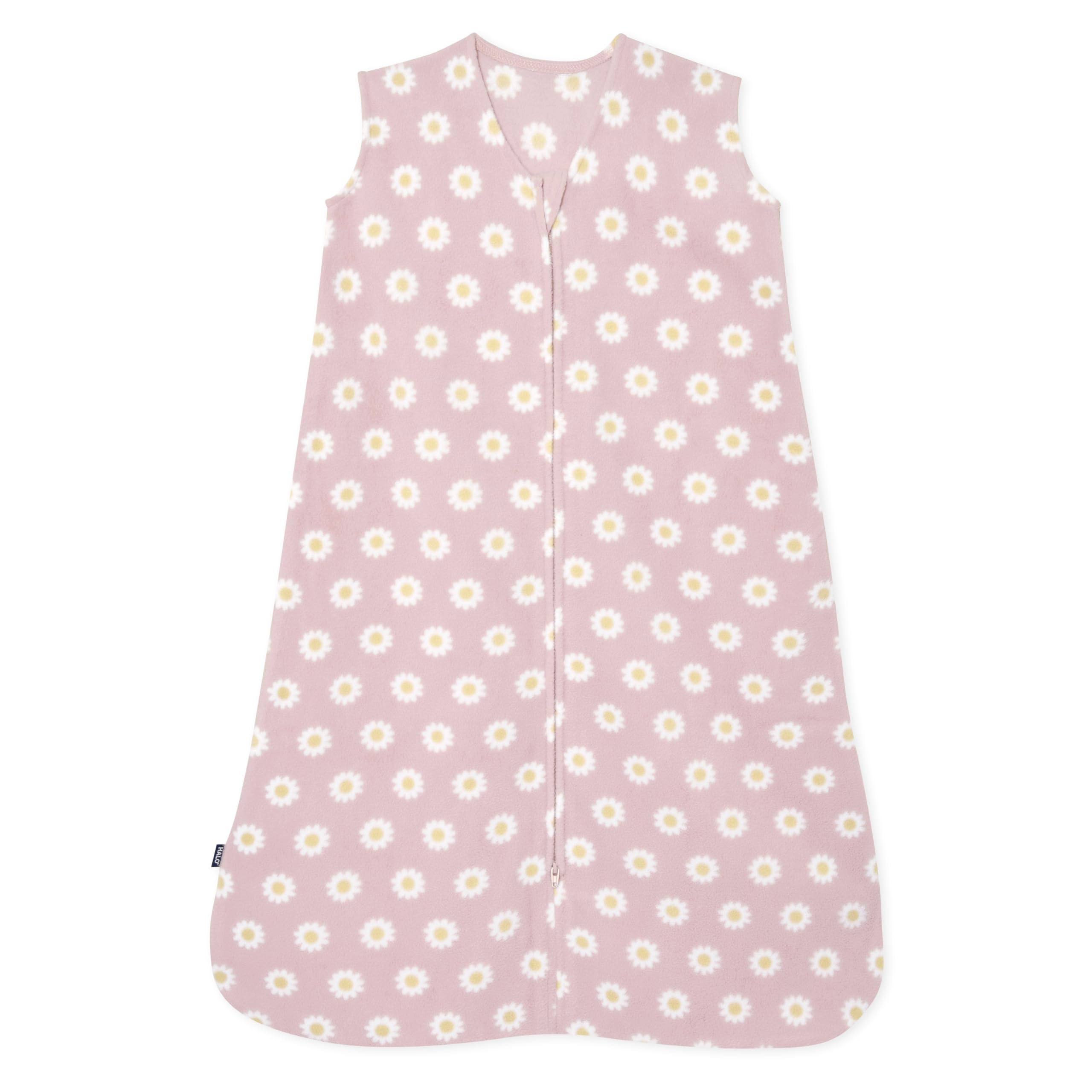 HALO Sleepsack Daisy fabric closeup shows soft micro-fleece warmth for cozy nights.
