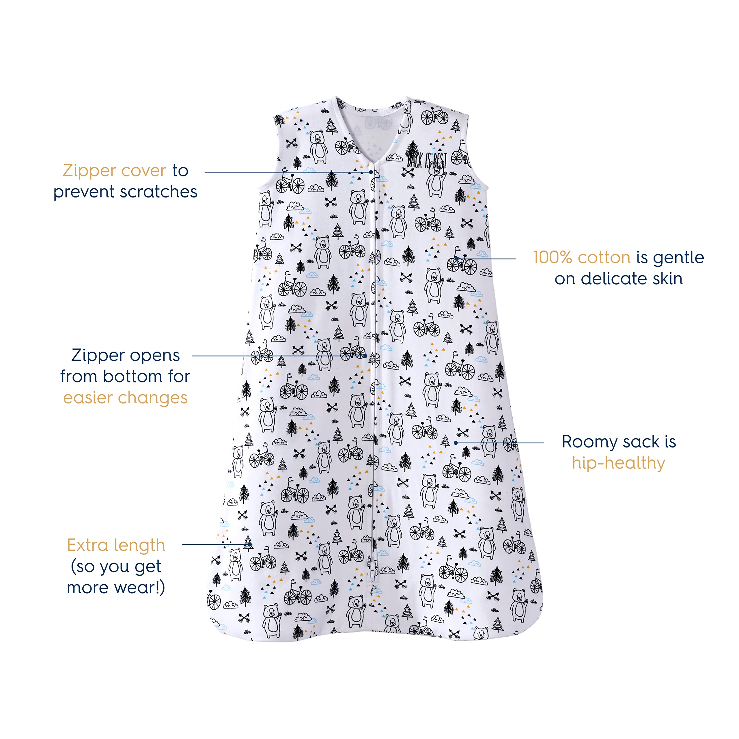 HALO SleepSack with diaper-access zipper for easy changes during wear.