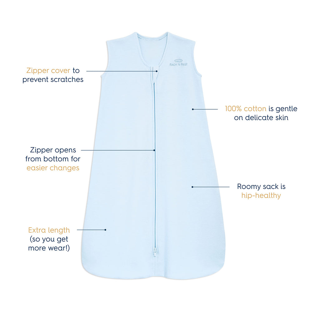 Halo Sleepsack hip healthy design supports comfortable, hip-friendly sleep.