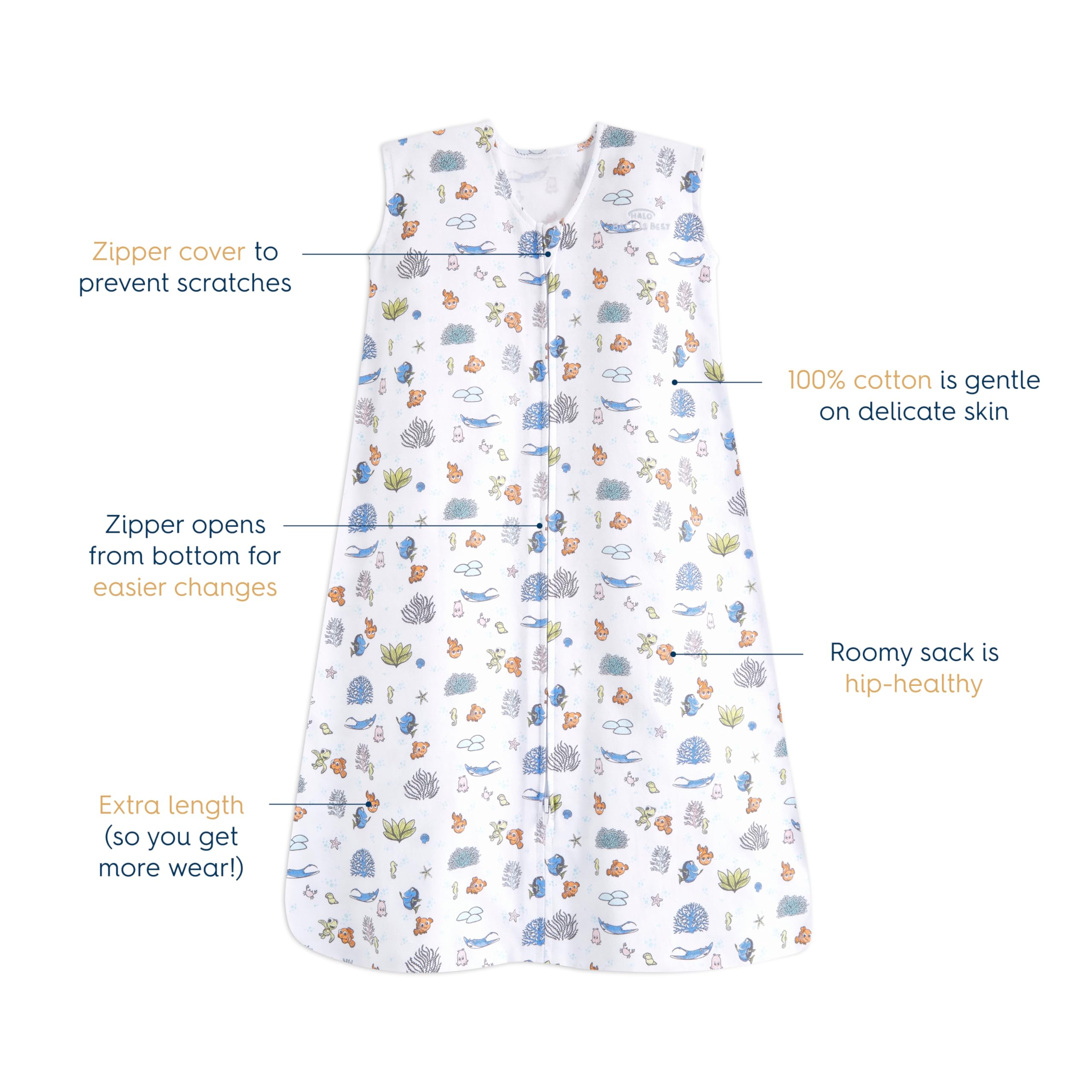 HALO SleepSack hip-healthy design supports comfortable hip movement