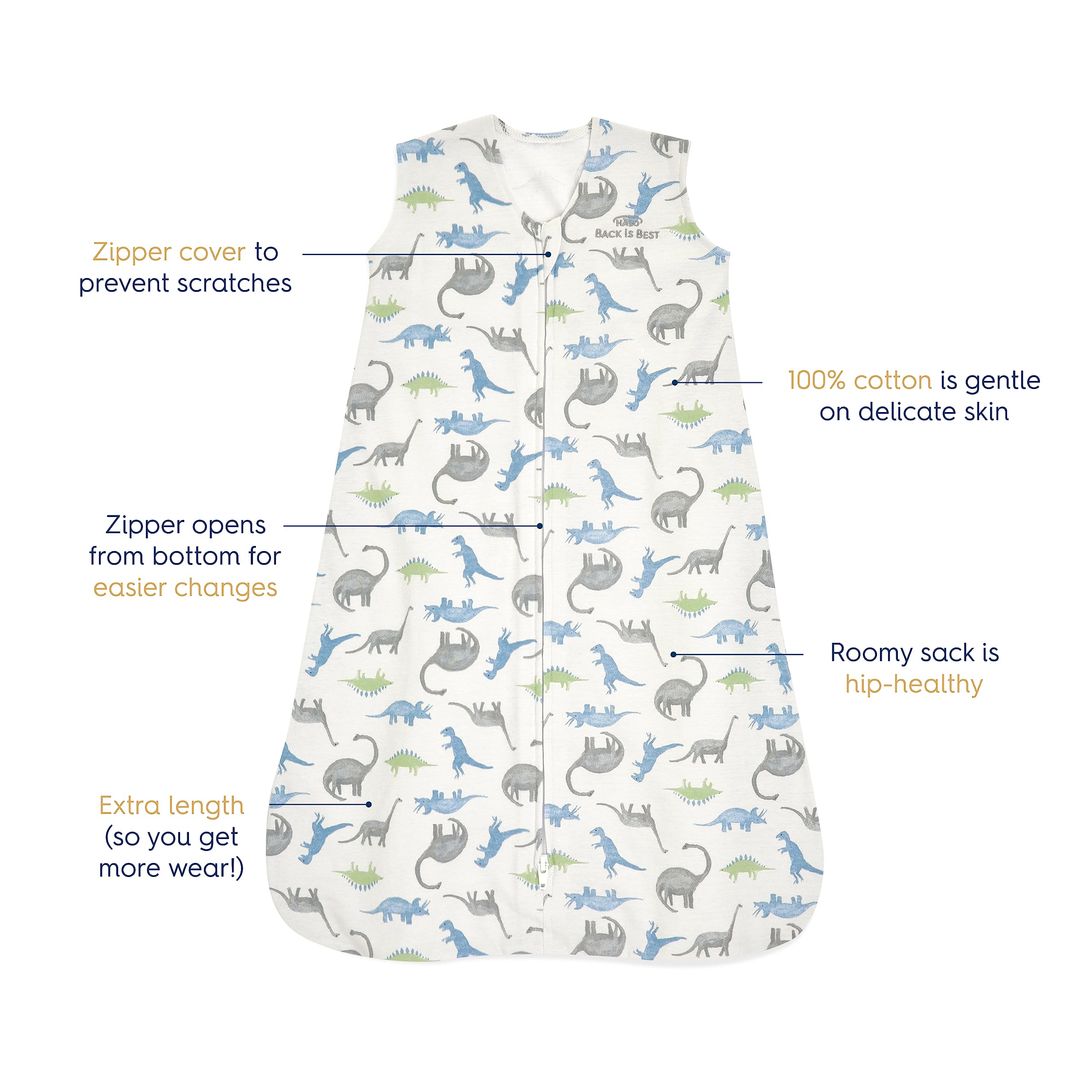 Halo SleepSack hip-healthy design supports growing legs