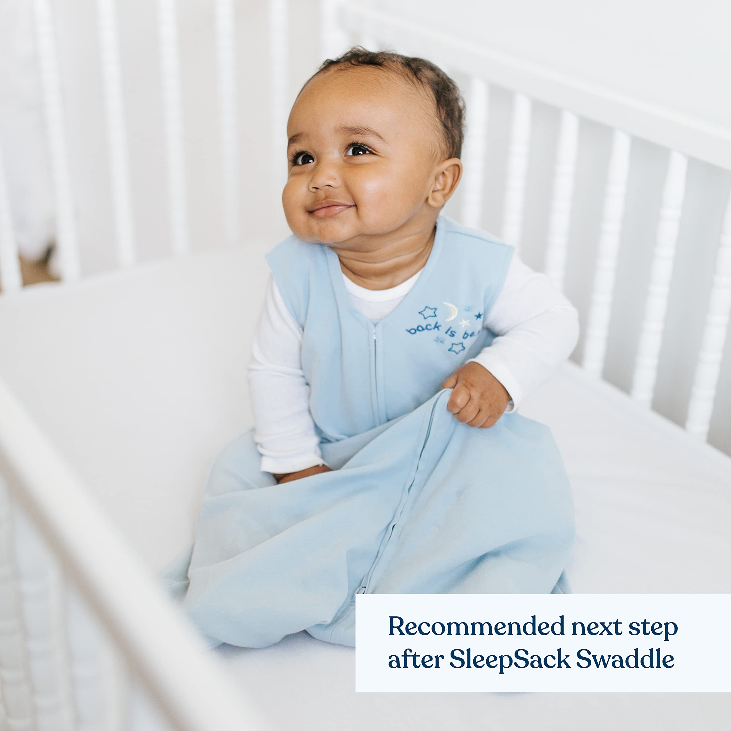 HALO SleepSack Large Baby Blue fabric close-up highlights soft, breathable cotton interlock.
