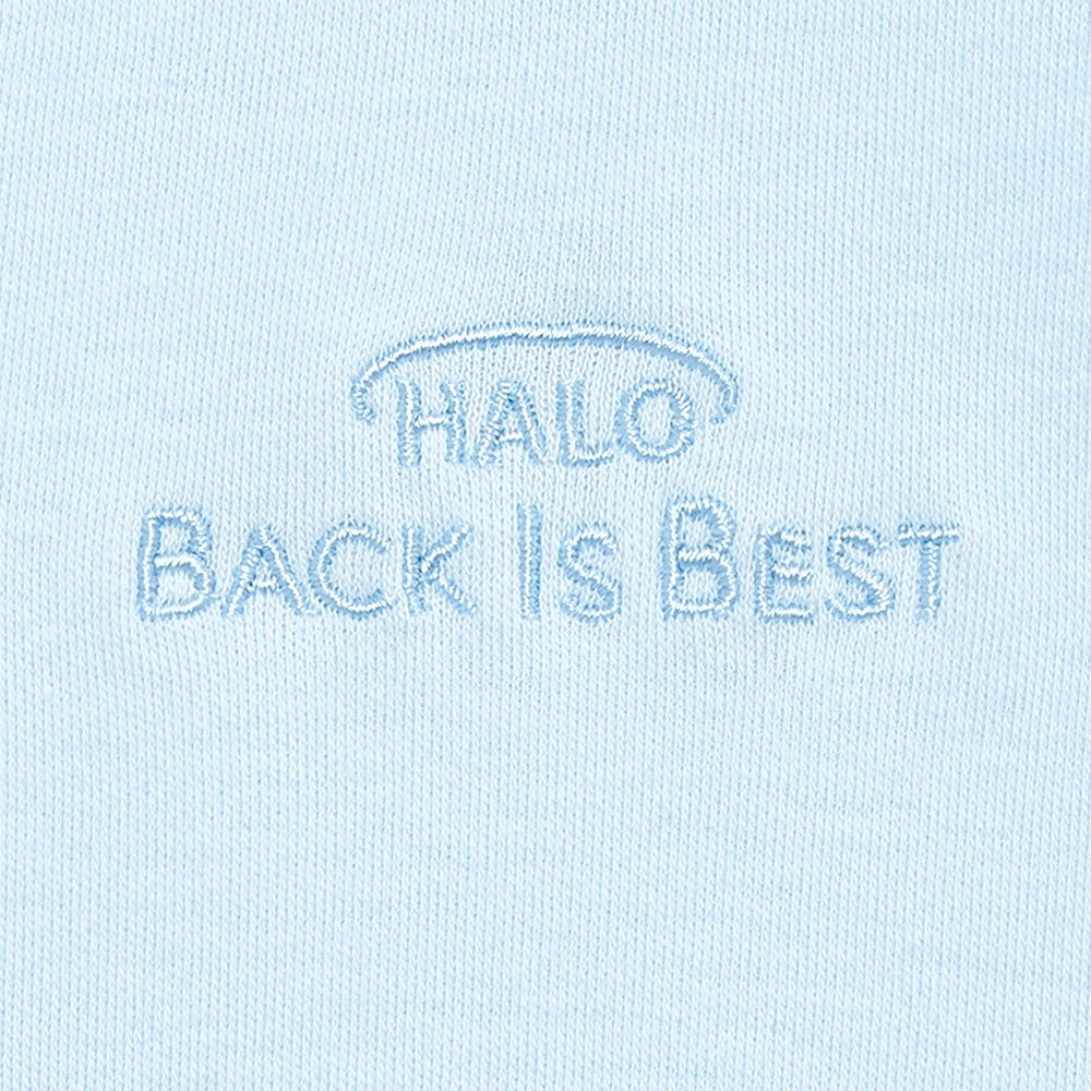 HALO SleepSack Large Baby Blue in crib emphasizes safe sleep in hospitals and homes.