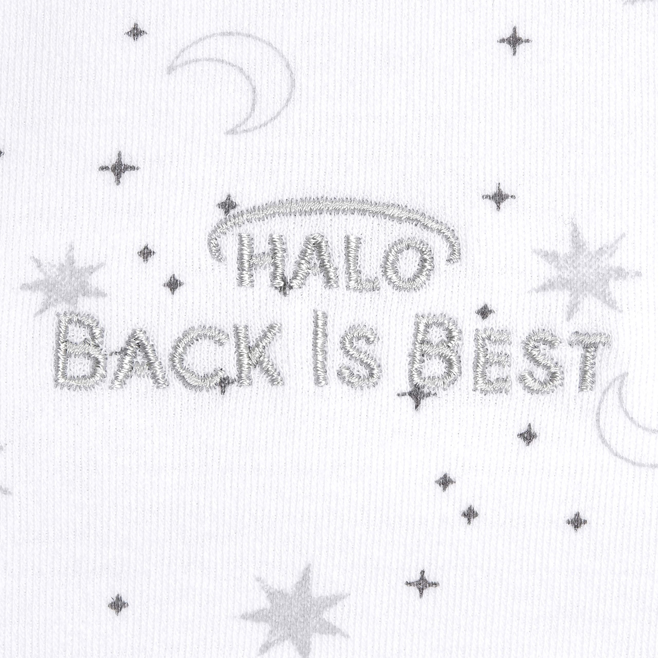 Halo SleepSack Midnight Moons gray bottom zipper for easy diaper changes.