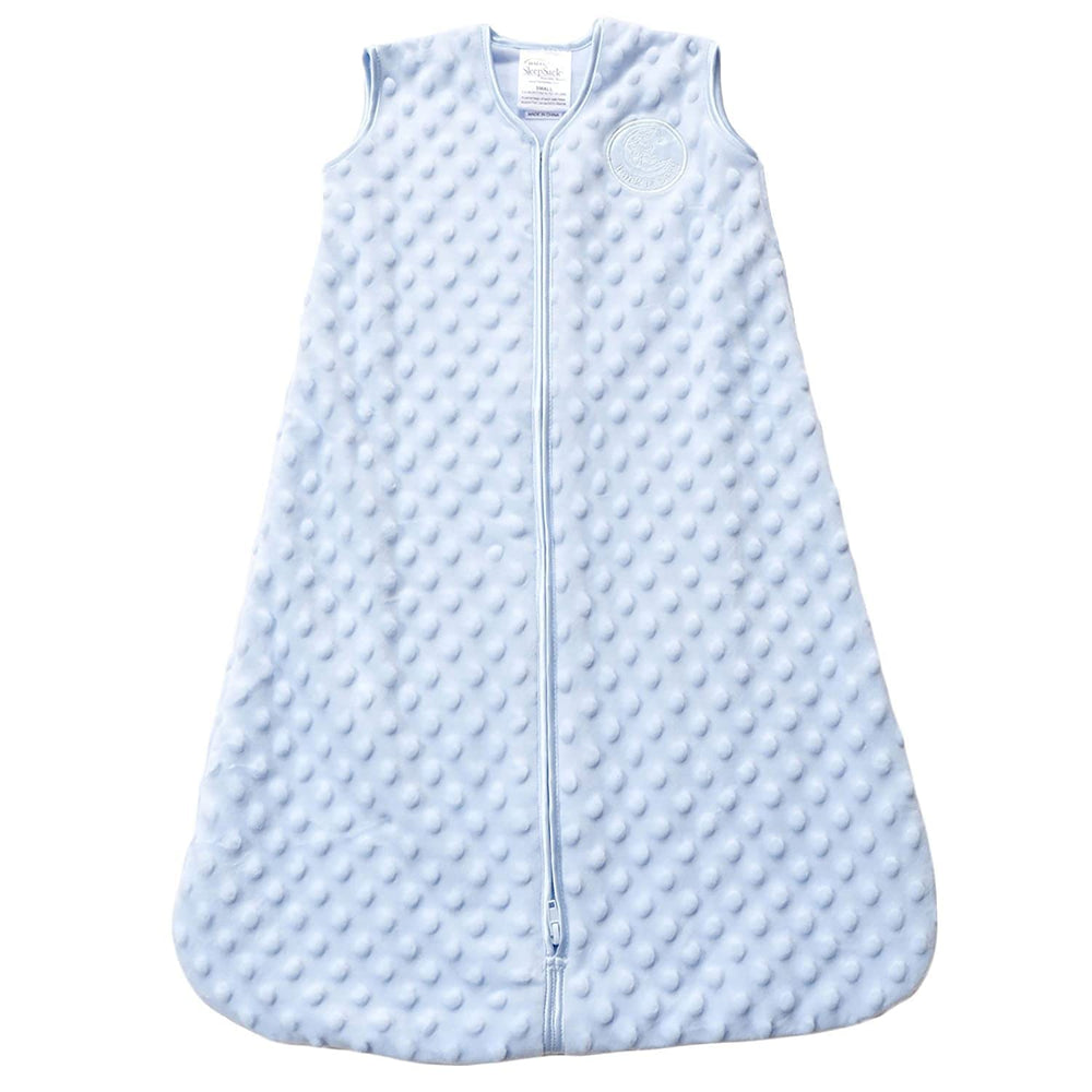 HALO Sleepsack Plush Dot Velboa blue small for safe sleep and easy diaper changes.