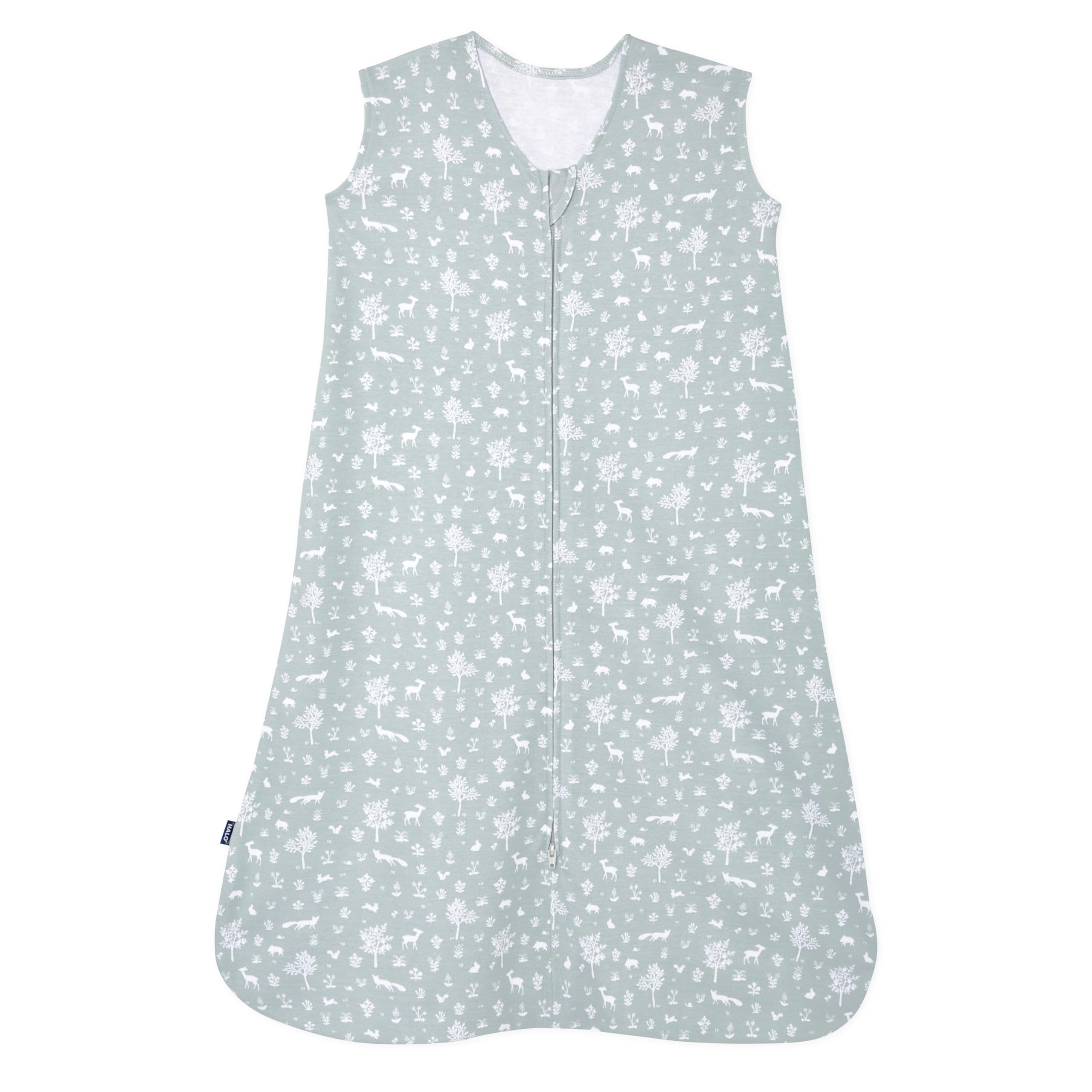 HALO SleepSack Sage Woodland top view, breathable 100% cotton for safe sleep.