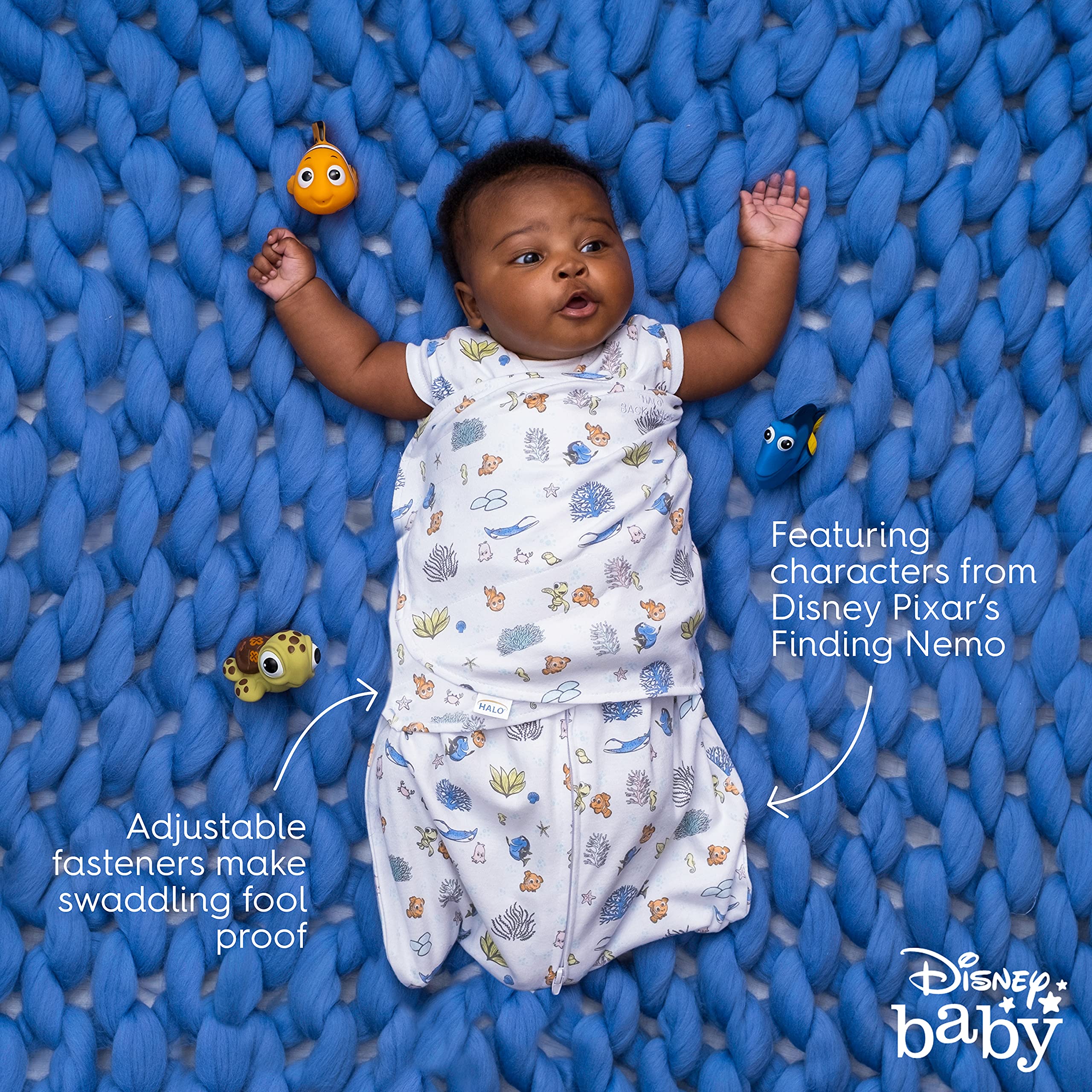 HALO sleeveless design reduces overheating while swaddling