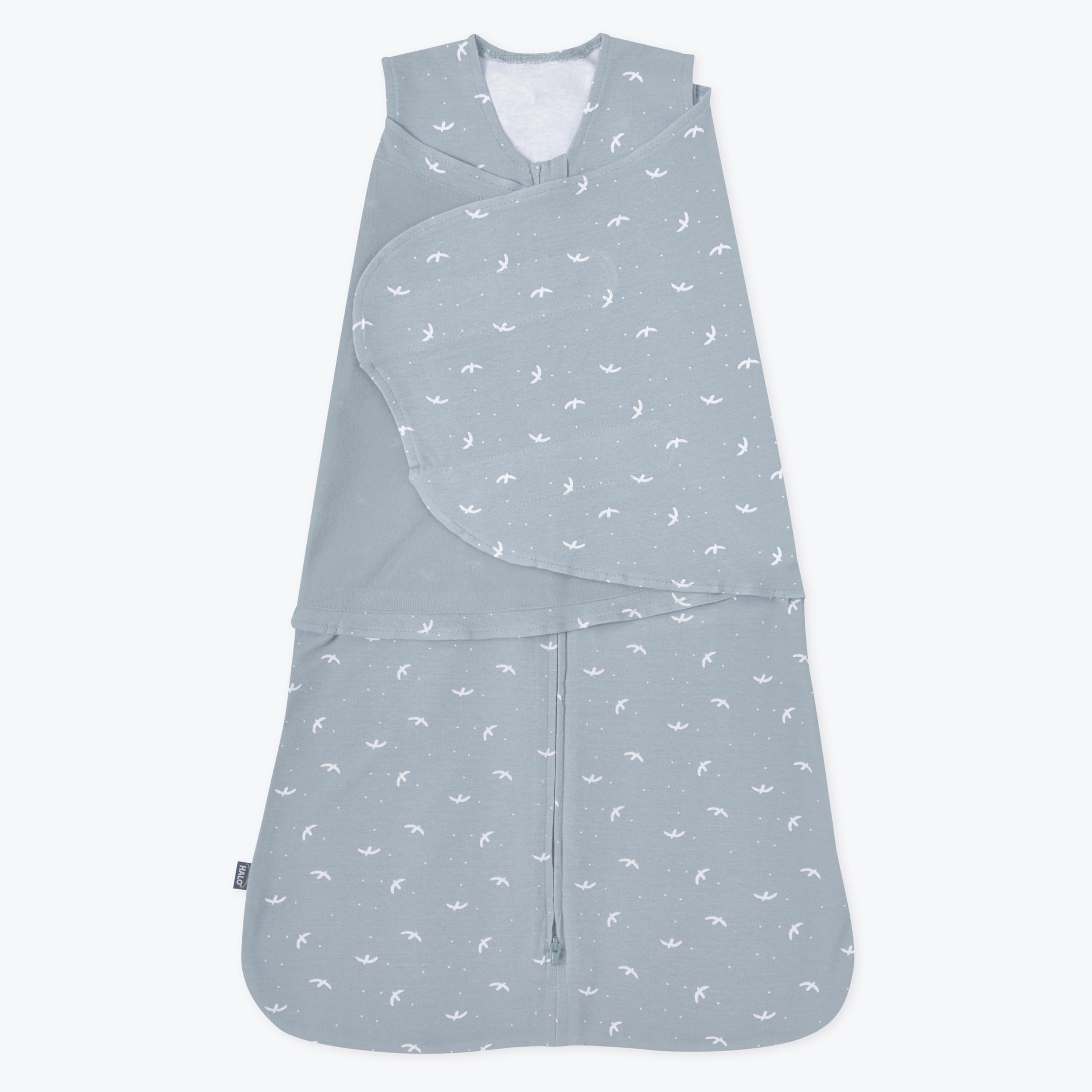 HALO Sleepsack Swaddle birds small front view, safe and cozy for infants aged 3-6 months.