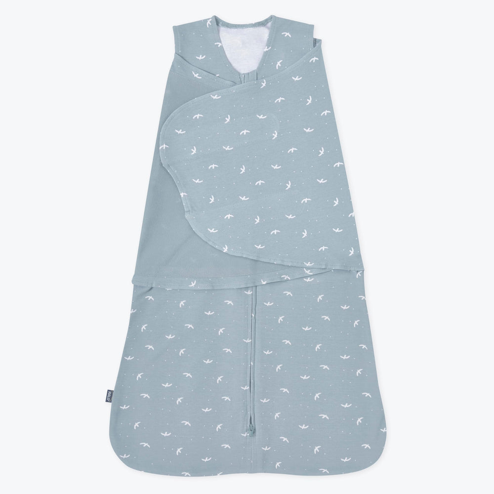 HALO Sleepsack Swaddle birds small front view, safe and cozy for infants aged 3-6 months.