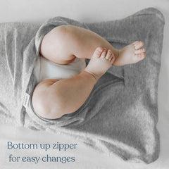 HALO Sleepsack Swaddle inverted zipper enables easy diaper changes without waking baby.