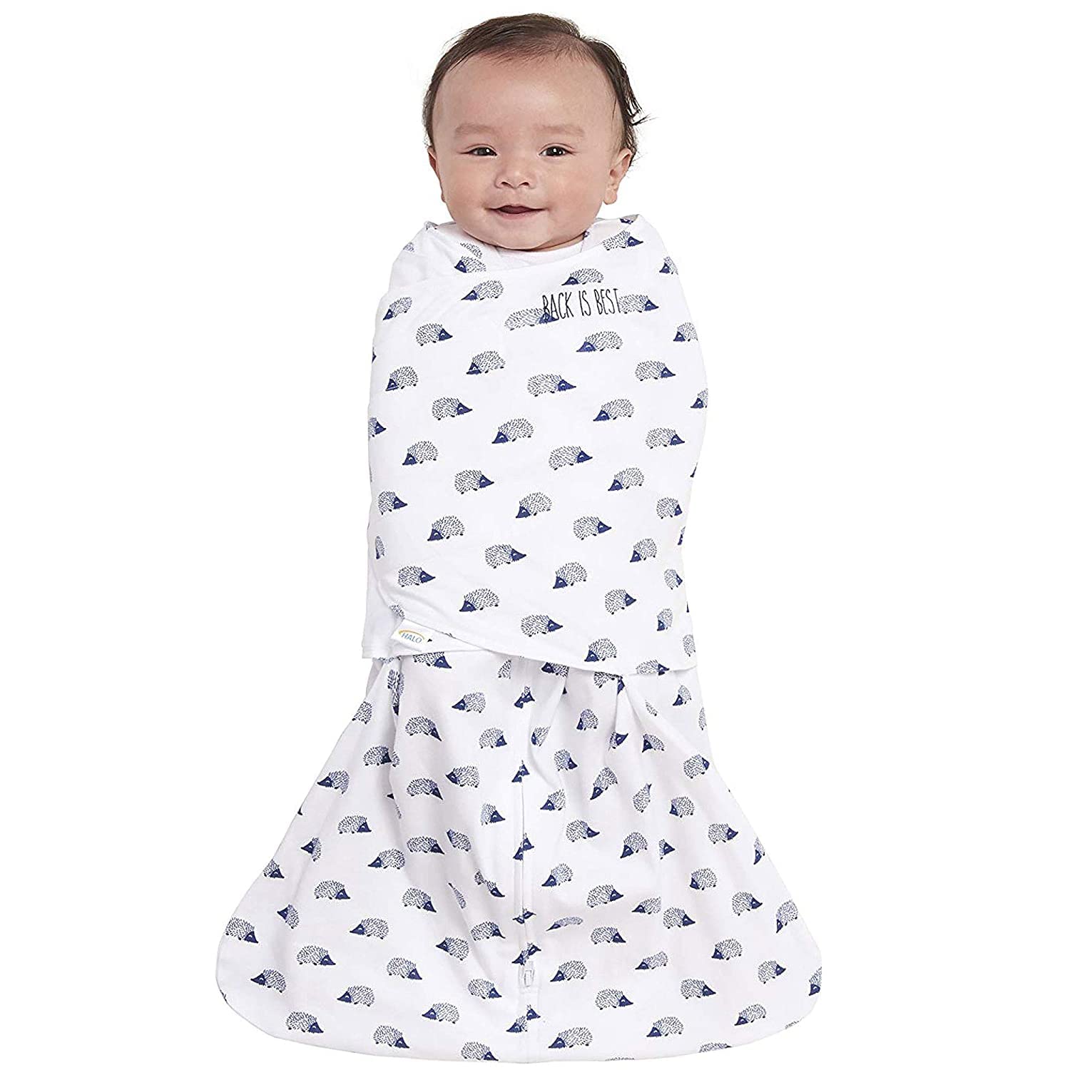 HALO Sleepsack Swaddle navy hedgehog cotton texture detail