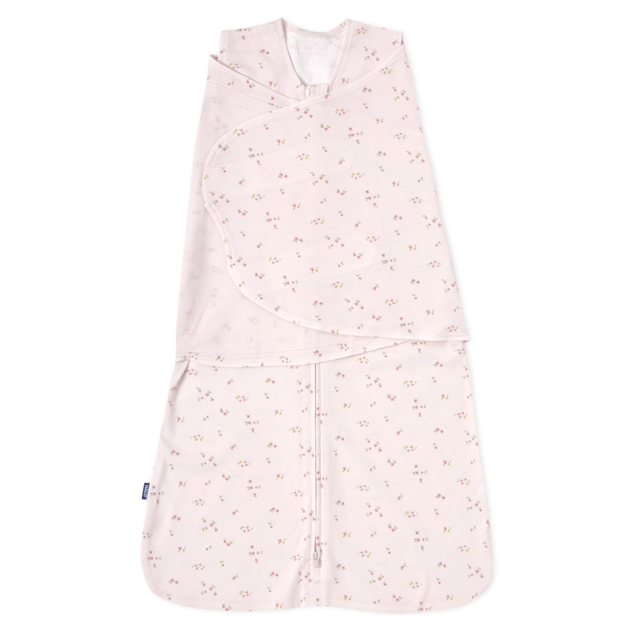 HALO Sleepsack Swaddle pink floral for small babies, secure and cozy.