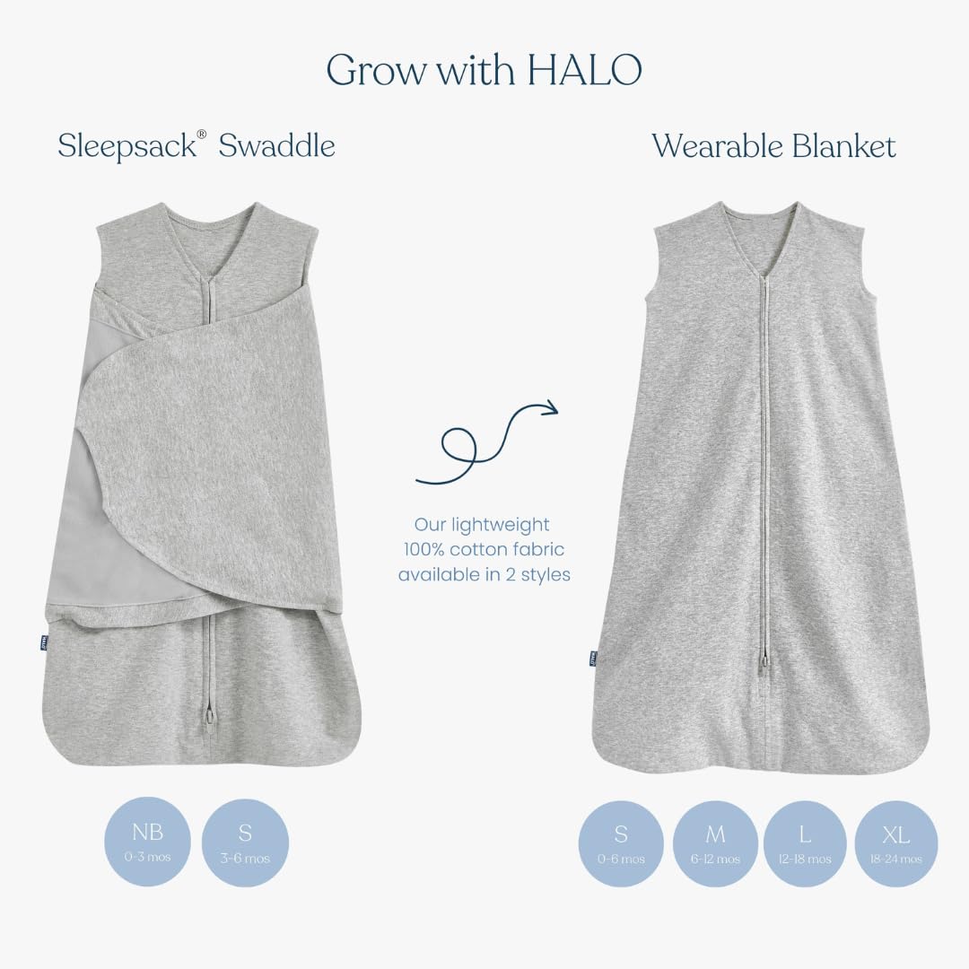 HALO Sleepsack Swaddle small size for 3-6 months, 13-18 lb infants.