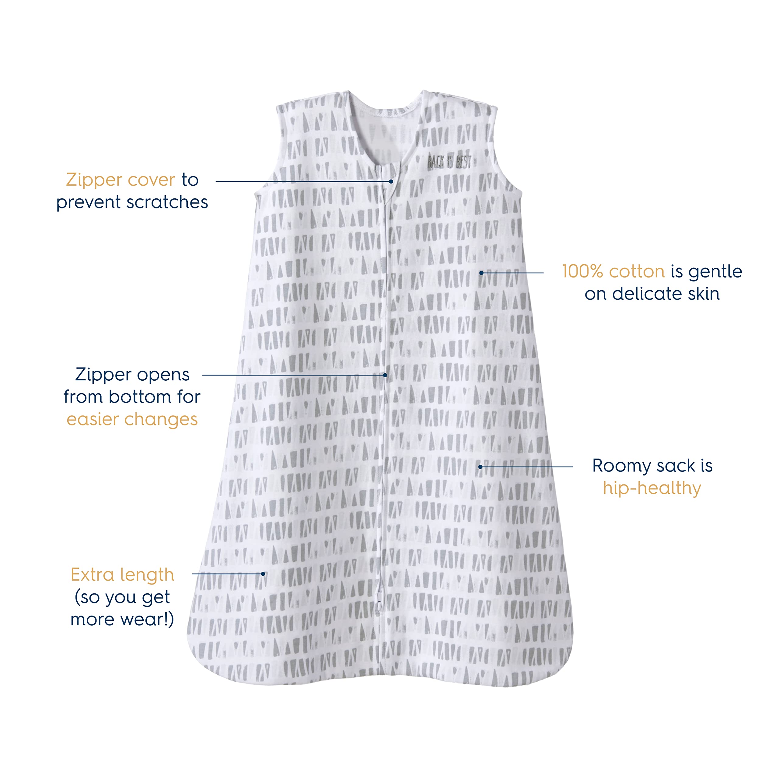 HALO SleepSack triangles pattern offers breathable comfort for warm nights.