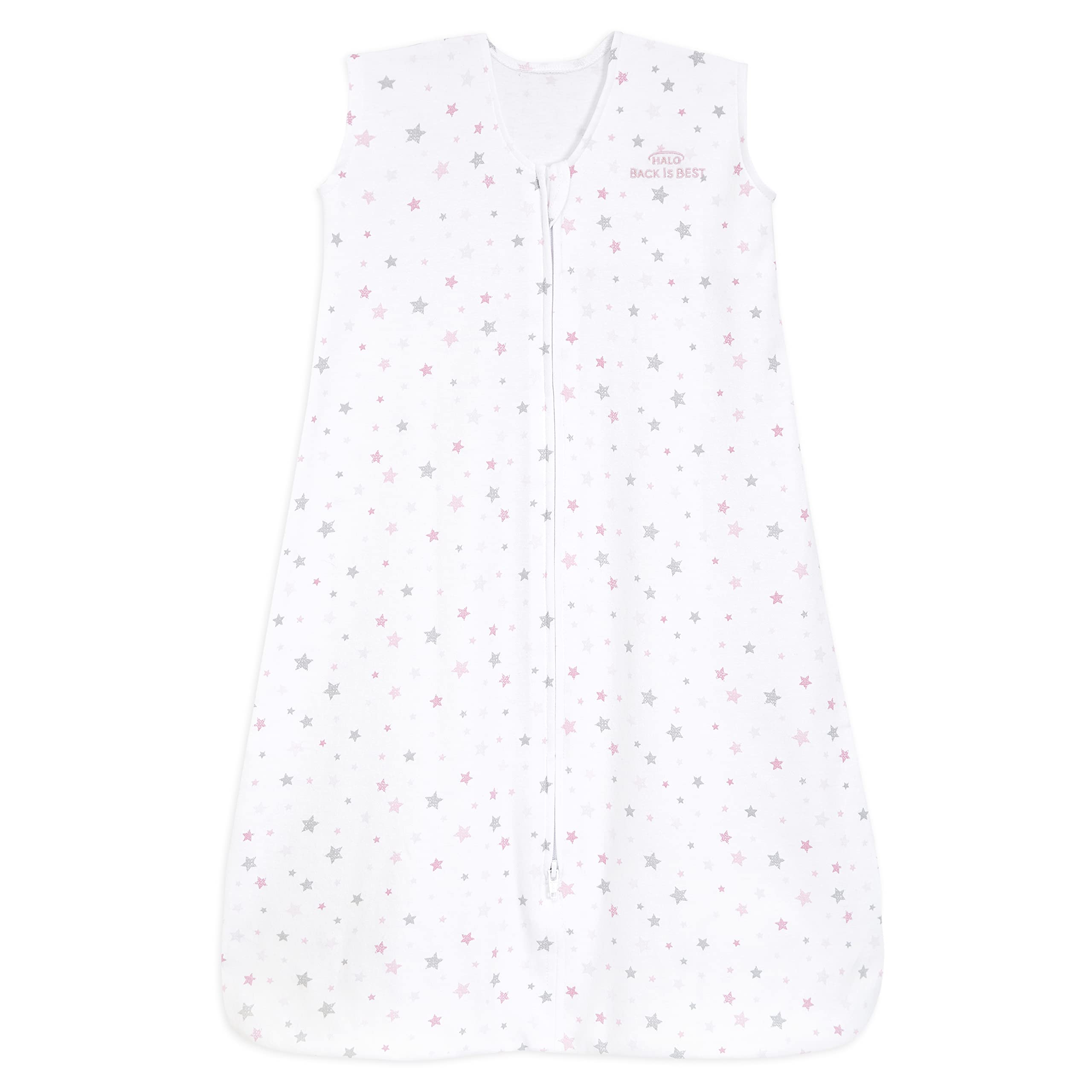 HALO SleepSack Twinkle Pink front view highlights breathable 100% cotton fabric