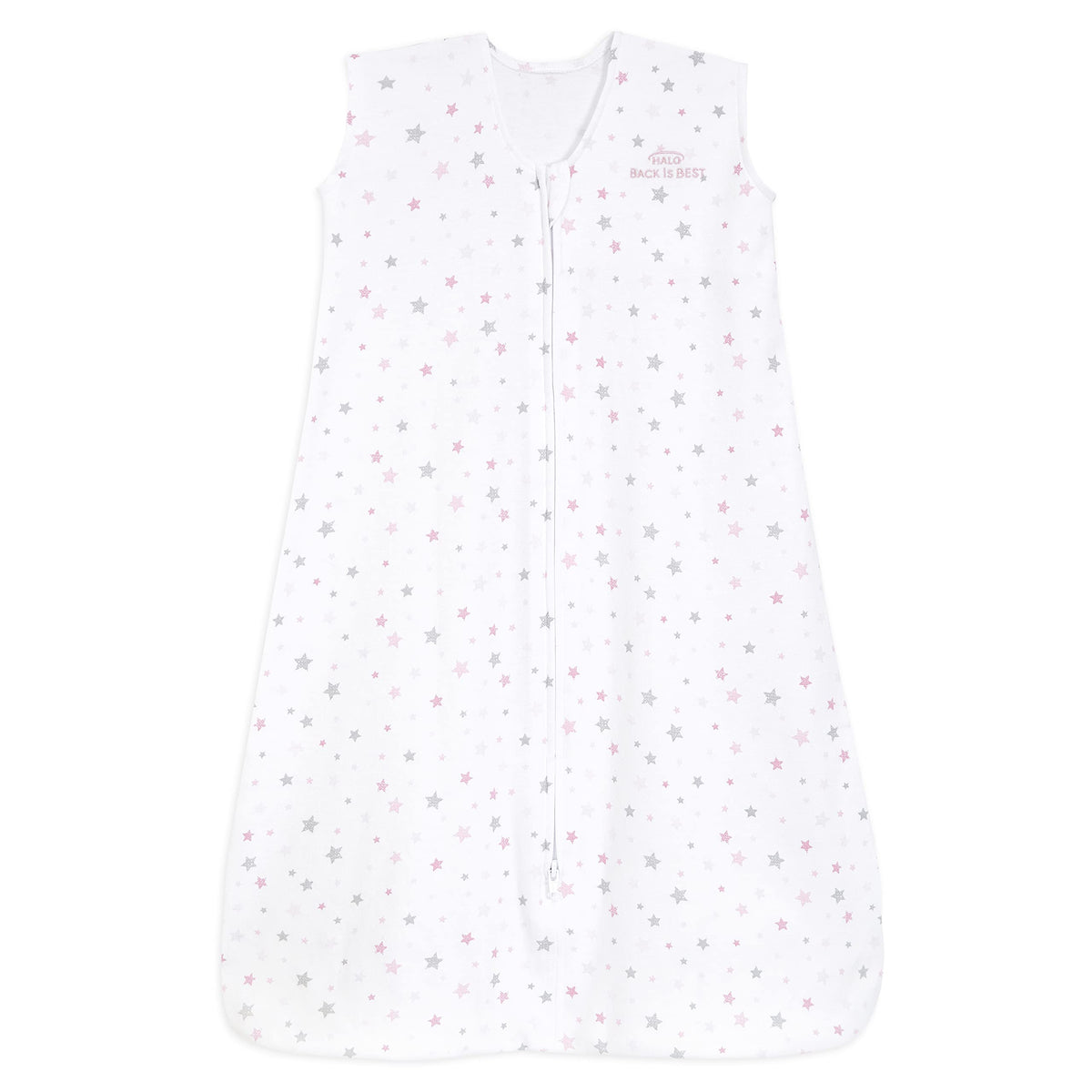 HALO SleepSack Twinkle Pink front view highlights breathable 100% cotton fabric