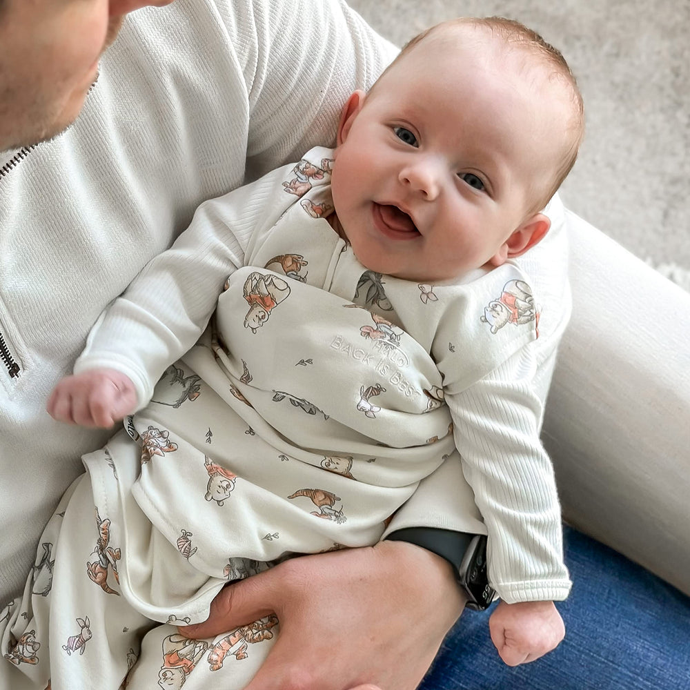 HALO Winnie Frolic Sleepsack neck seam and arm openings support secure fit.