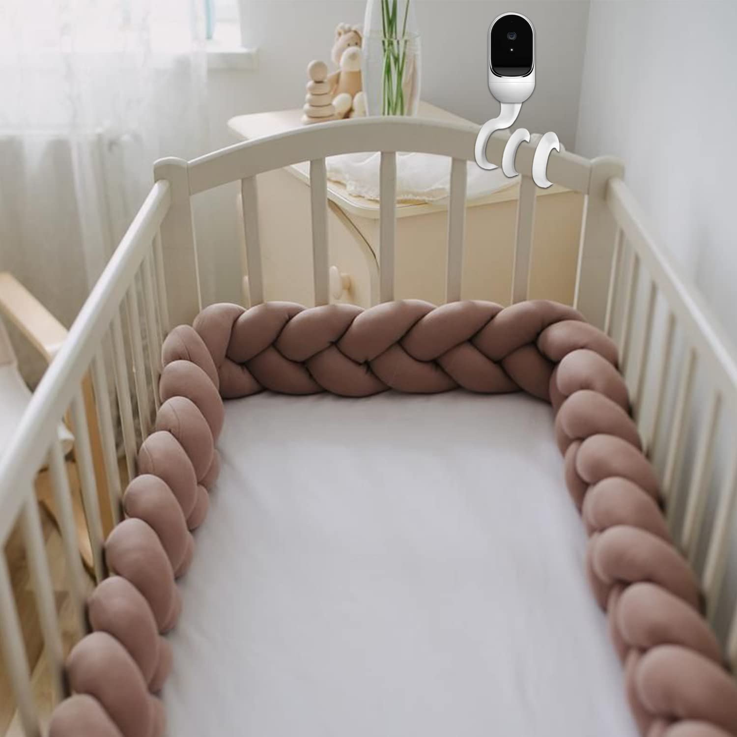 Haloera mount easily twists on without tools for quick repositioning near the crib