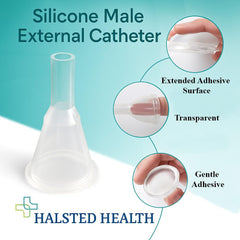 Halsted Health kink-resistant silicone catheter design viewed in profile improves wear security.