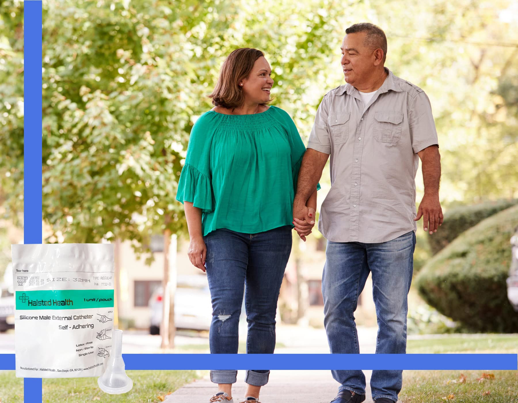 Halsted Health silicone catheter displays uniform adhesive for secure placement.