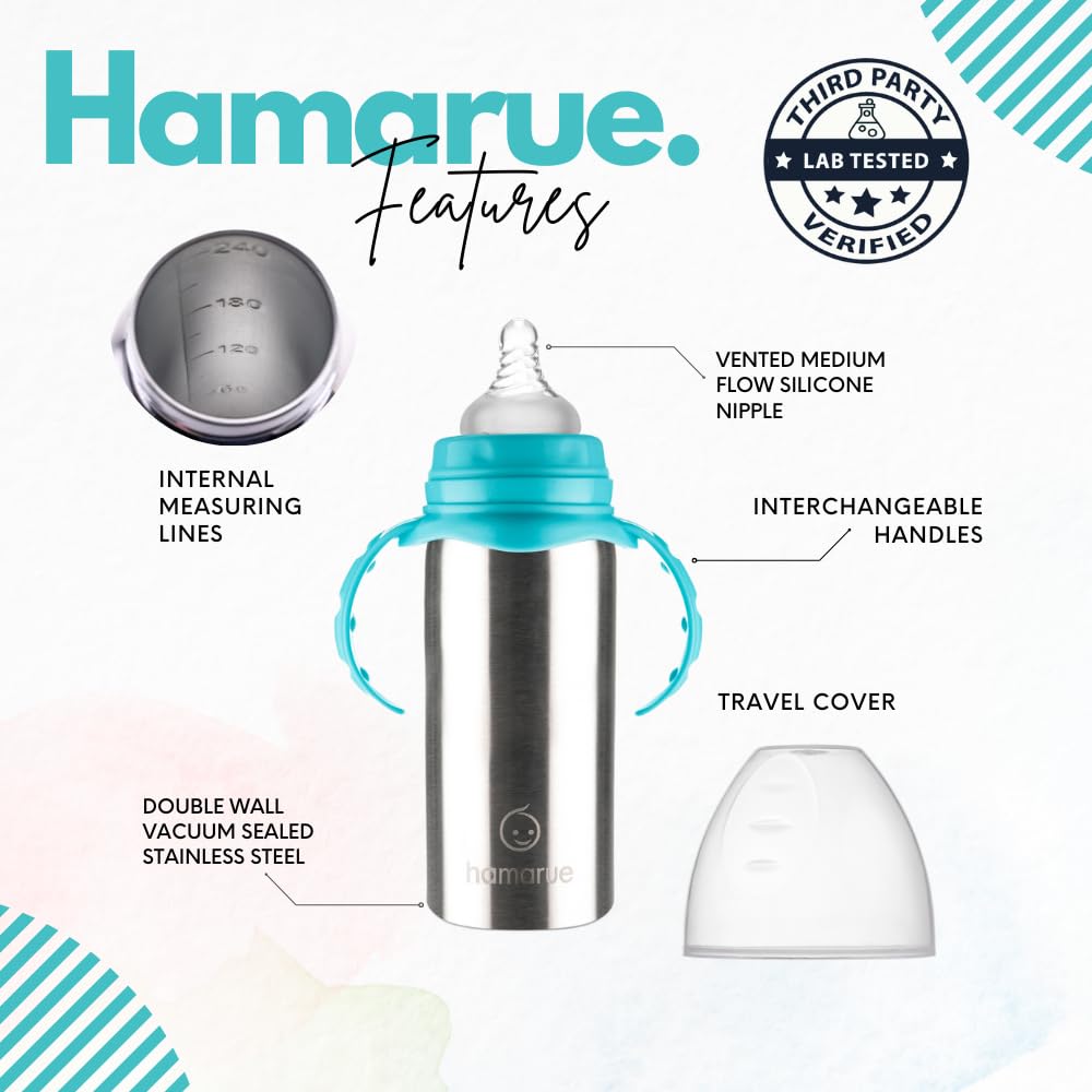 Hamarue 3-in-1 teal sippy cup with removable spouts and handles for growing toddlers